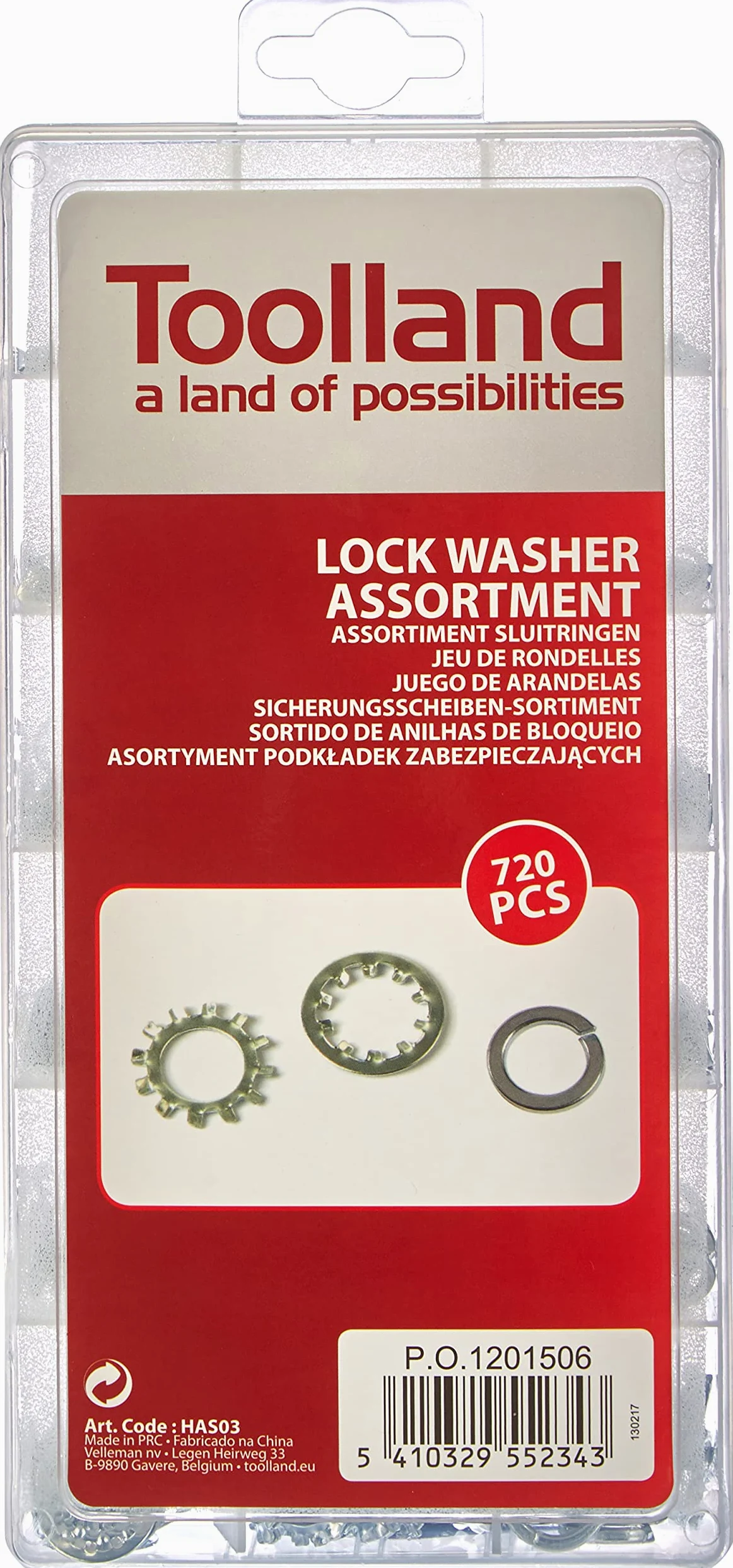 Toolland Assortimento di rondelle di sicurezza, 720 pezzi, varie misure, color nichel