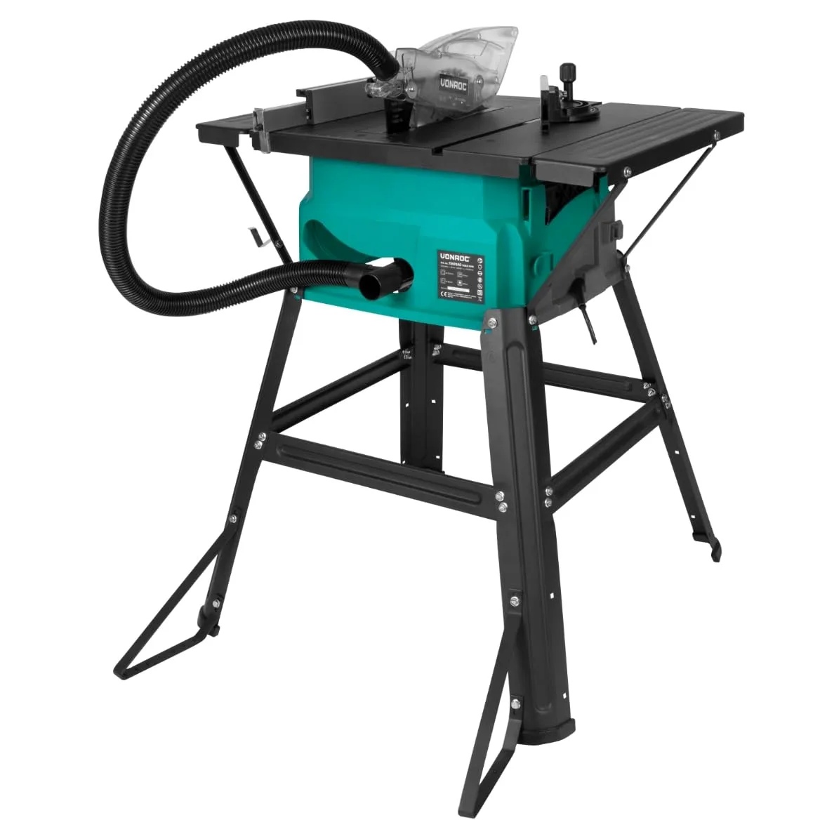 VONROC Sega circolare da banco 1500W, Ø 210 x 30 x 2.8/1.8 mm 40T. Include 2 estensioni per tavolo, una lama, un tubo per aspirapolvere e una guida parallela