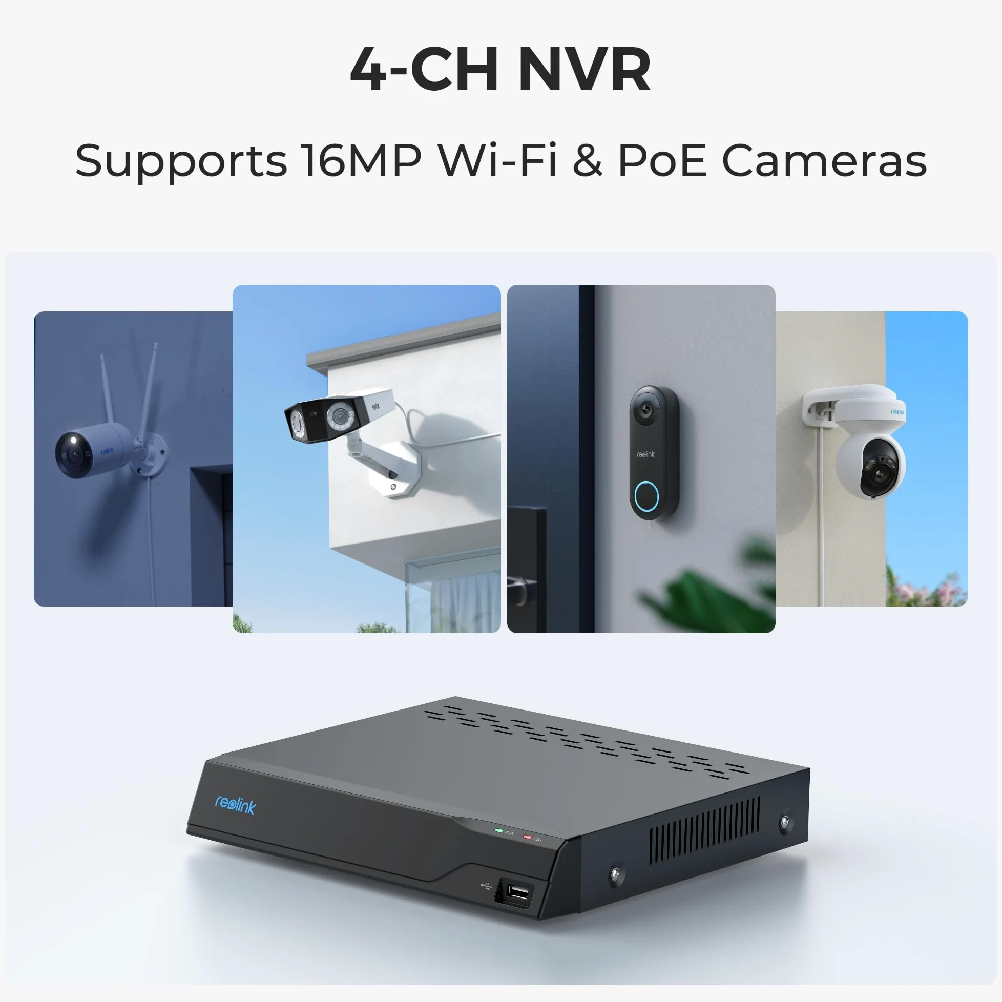 Reolink NVS4 4-Channel PoE Network 16MP 6TB Registratore video di archiviazione