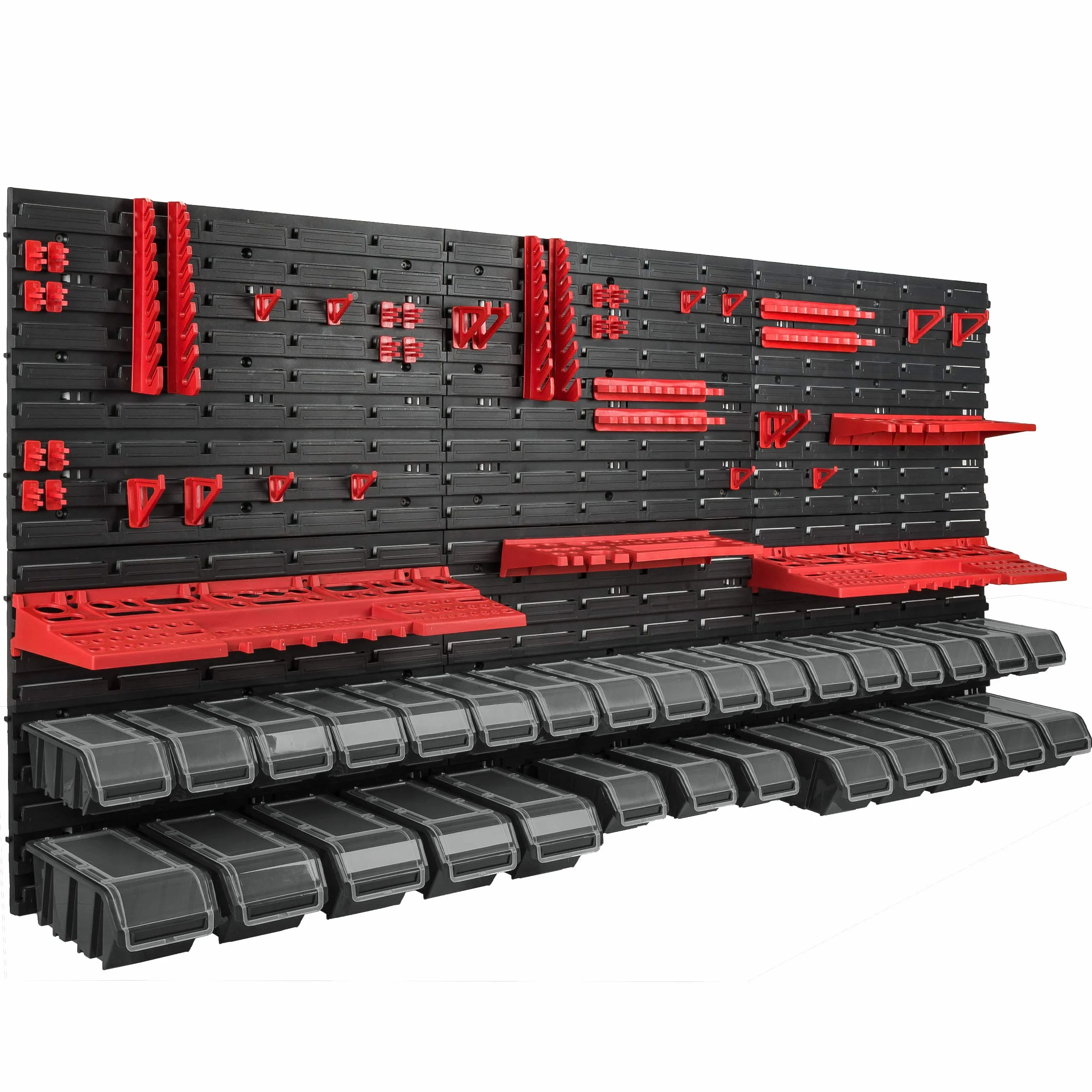botle Scaffalatura da parete da 178 x 78 cm, 30 scatole nero con coperchio, porta attrezzi, per officina e banco da lavoro, scaffale porta attrezzi da lavoro, banco da lavoro officina con cassetti
