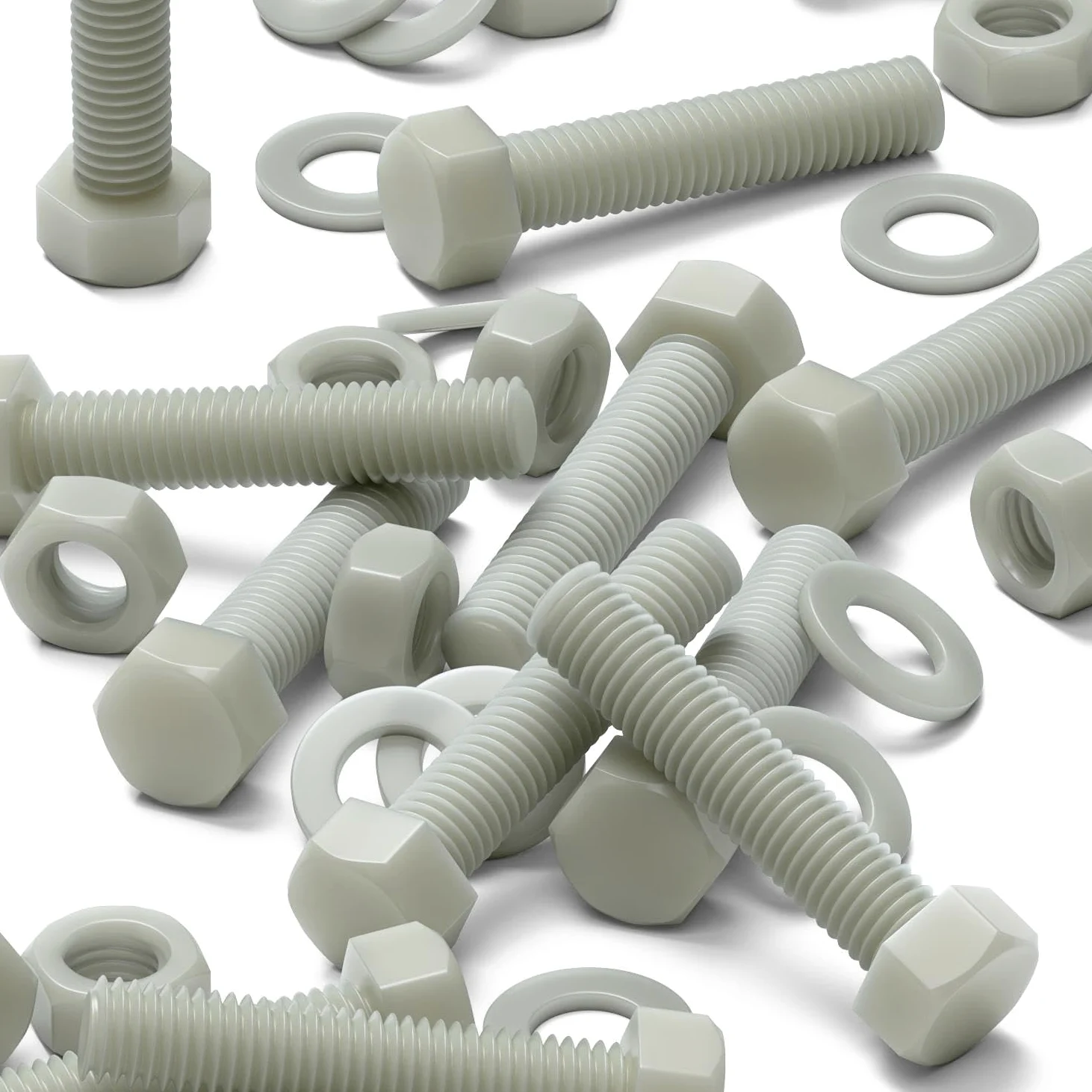 10 x testa Esagonale in super nylon, M10 x 50mm, rinforzato con riempimento in vetro, viti macchinari, Dadi e bulloni di plastica, Rondelle,