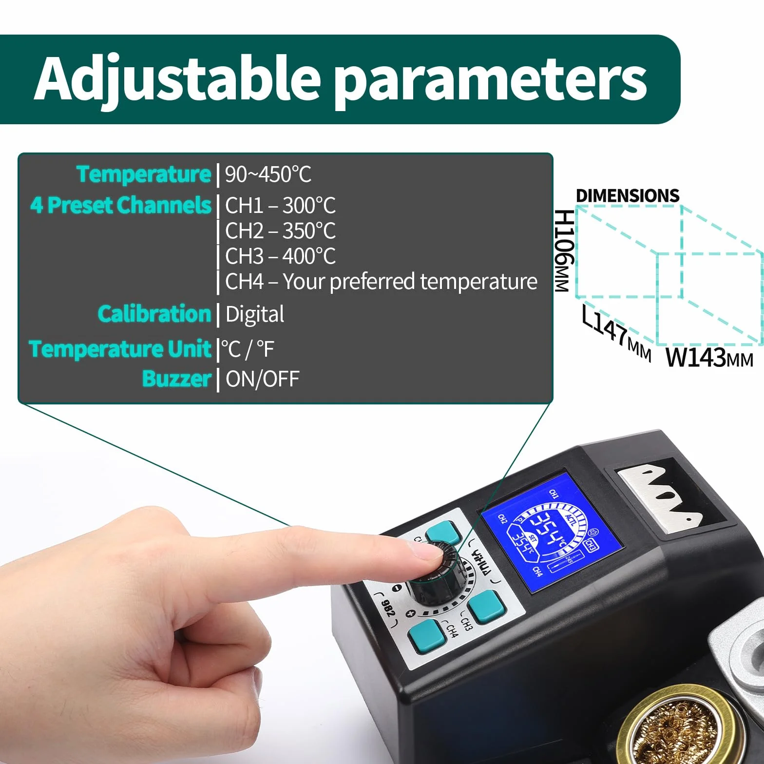 YIHUA 982 Kit per stazione di saldatura di precisione con display LCD digitale, compatibile con cartucce per punte da saldatura C245, 4 canali di memoria, riscaldamento rapido per la microsaldatura