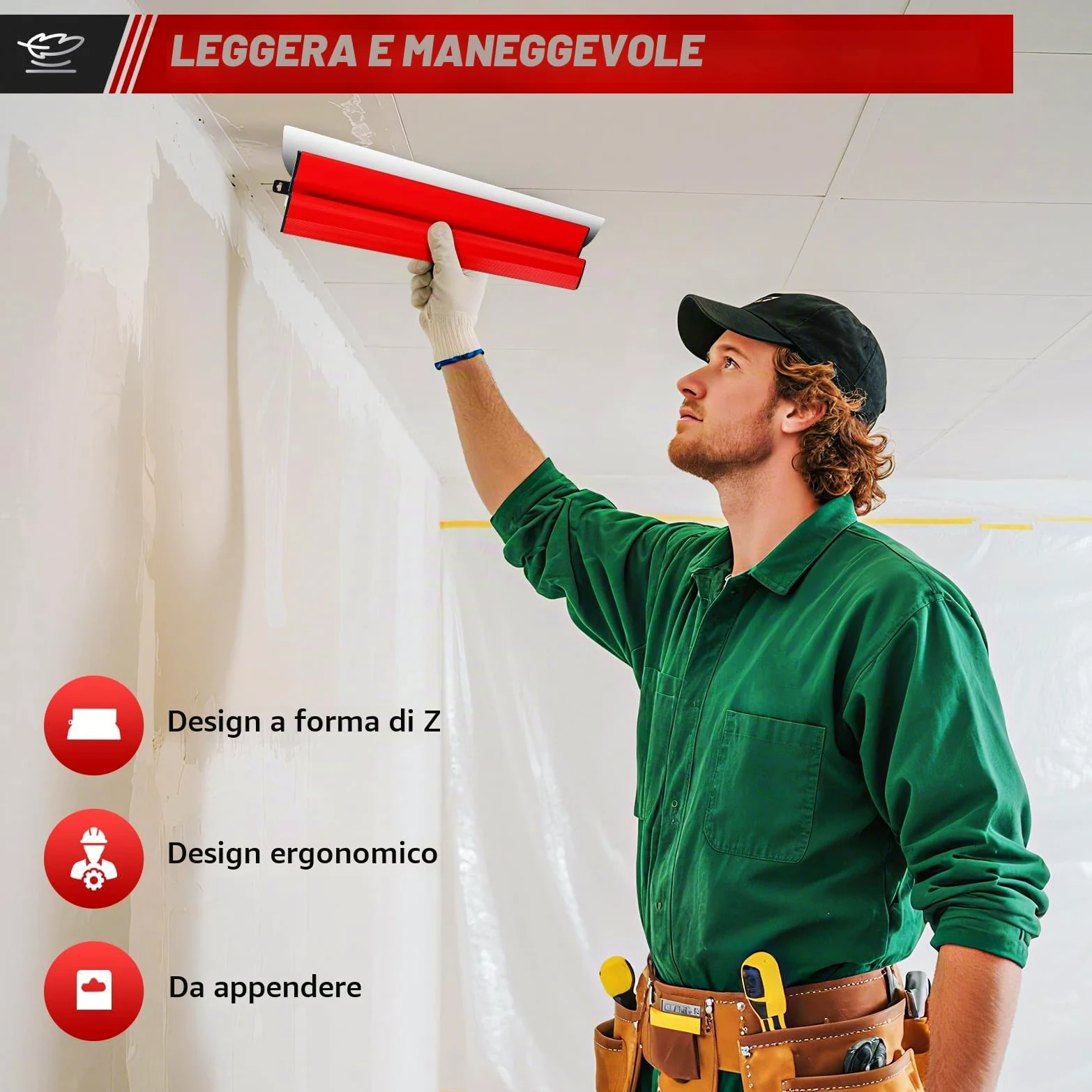Set di spatole per superfici,inclusi 5 raschietti superfici 190 mm a mezzaluna 250 mm 400 mm 600 mm 800 mm con lame di ricambio 2 raschietti manuali asta telescopica in alluminio Spatula (Rosso)