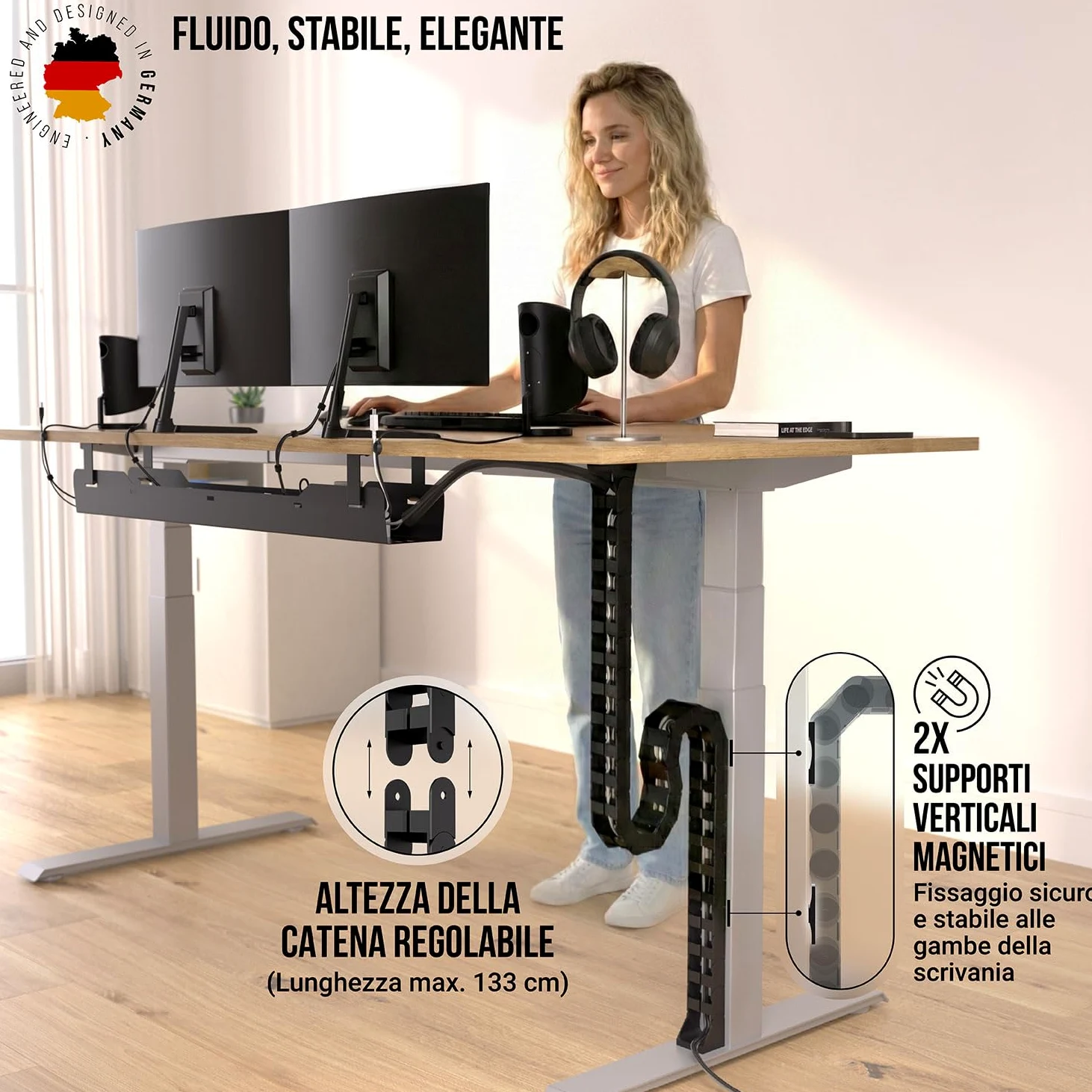 Flessibile canalina passacavi scrivania - Cable management - Organizer cavi - Porta cavi scrivania – Raccogli cavi scrivania (Nero)