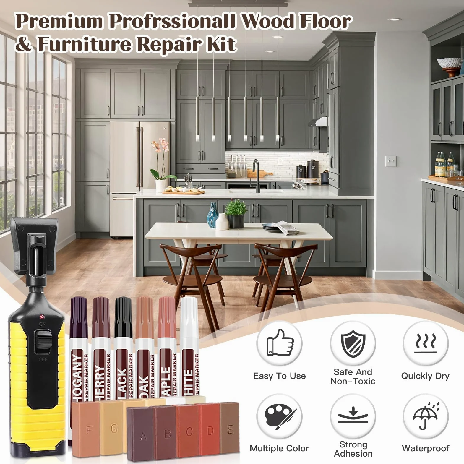 Set Di Riparazione per Piastrelle, Kit Riparazione Piastrelle con 11 Colori Cera Dura, 6 Pennarelli Riparazione Mobili, Pennarello Fondente e Accessori, Stucco Legno per Laminato, Mobili, Piani Lavoro