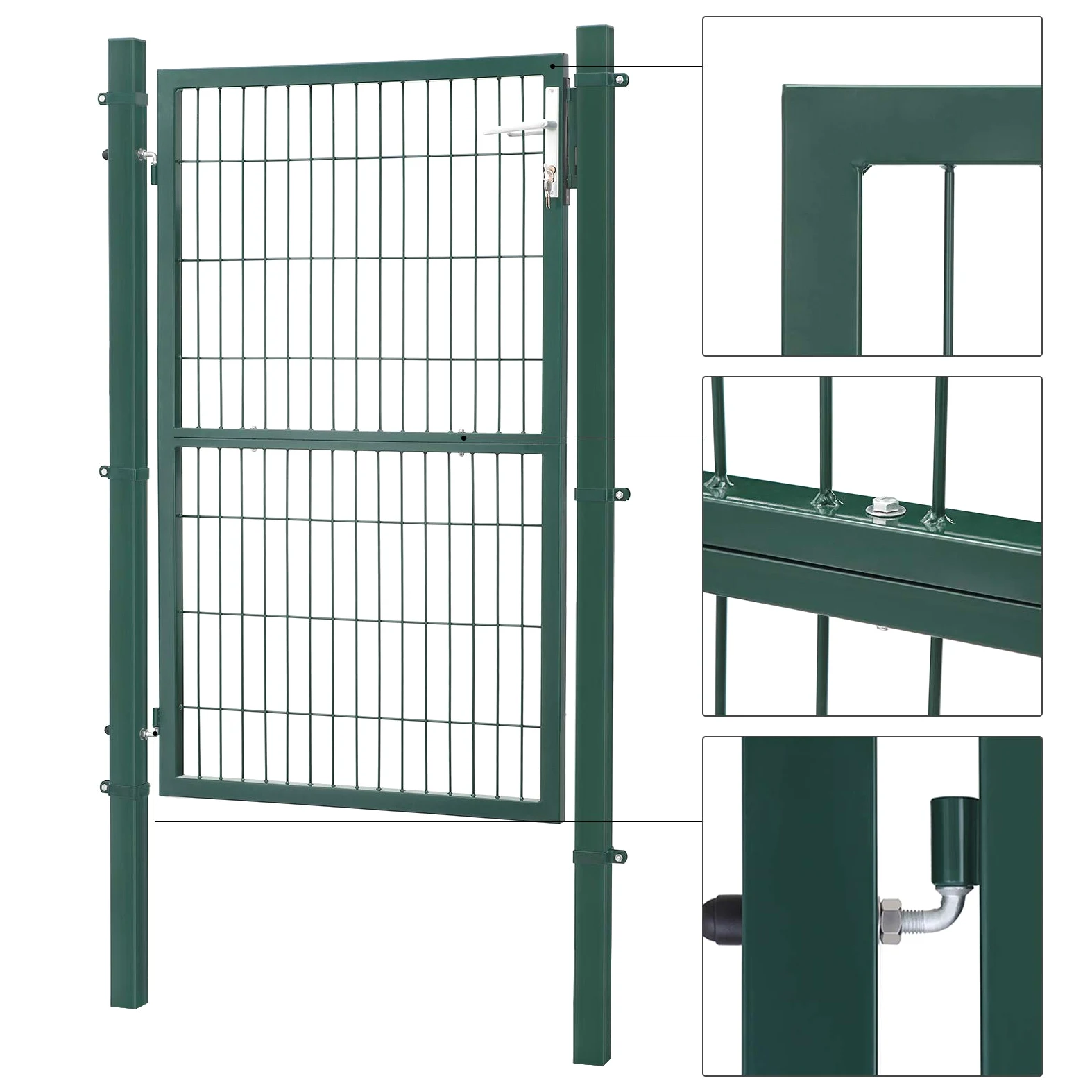 SONGMICS Cancello da Giardino, Cancelletto da Giardino, Acciaio Zincato con Serratura, Porta di 106 x 150 cm (L x H), Tubo Rettangolare, Cancello per Recinzione, Verde GGD200L