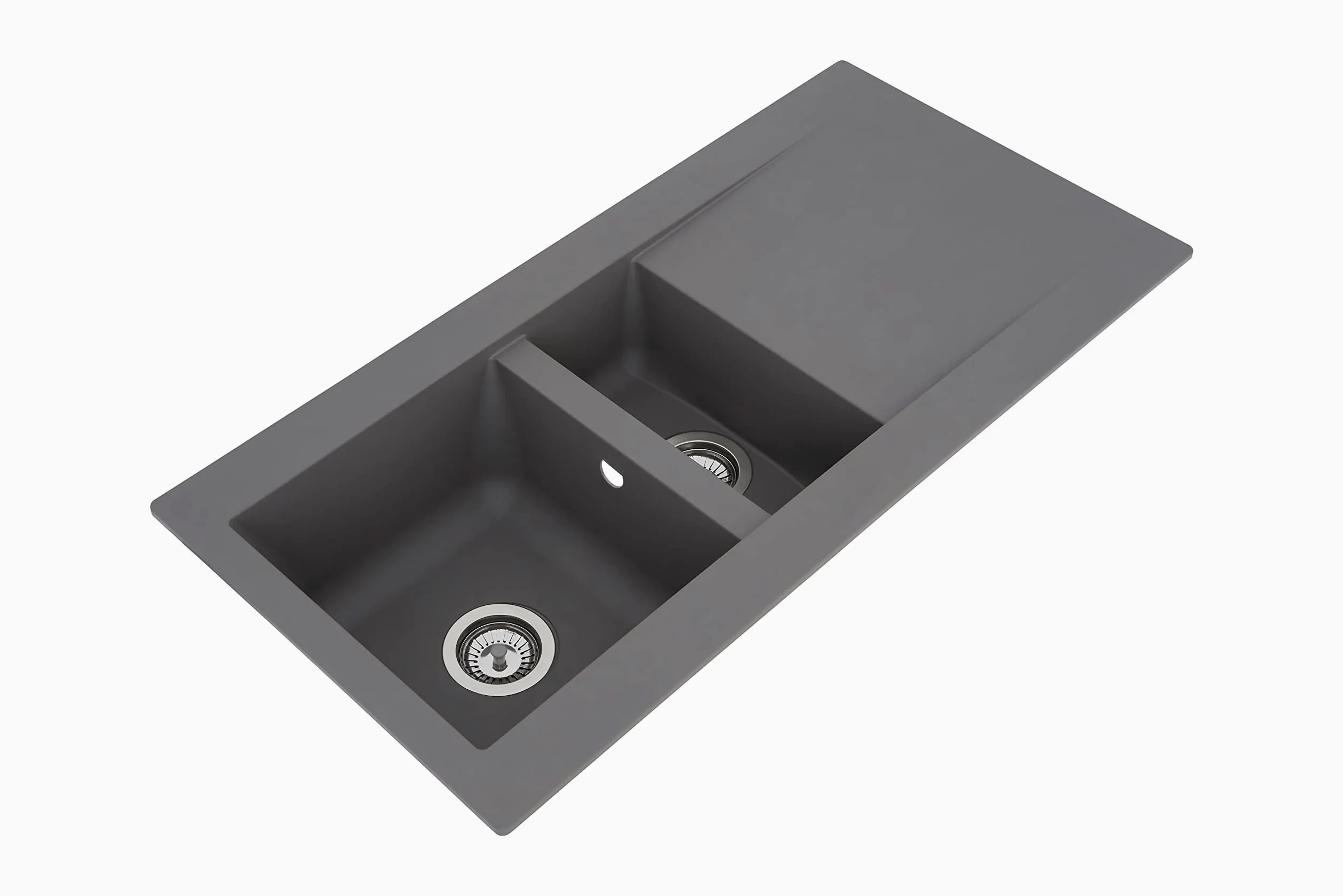 Respekta Lavello da Cucina Denver in Mineralite Color Grigio Cemento, Lavello da Incasso a 1,5 vasche, dimensioni 100 x 50 cm, Lavello Adatto per Mobili Sottolavello da 60 cm di Larghezza