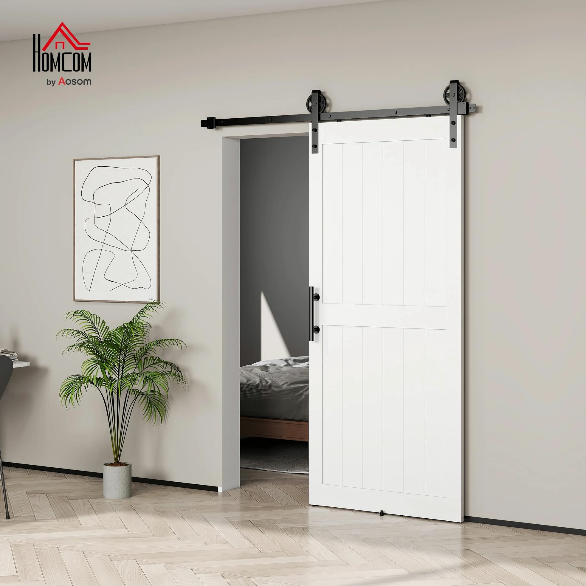 HOMCOM Porta Scorrevole Esterna Muro 91.5x213.4cm, Binario Acciaio, Maniglia Migliorato, Ruote, Porta da Interno in Stile Industriale, in MDF e Legno Pino, Impermeabile, per Cucina, Bagno, Soggiorno