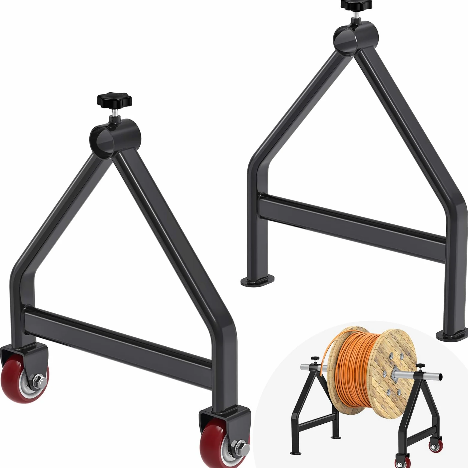 Porta bobine di filo, contenitore portatile per cavi, in acciaio completamente saldato, dispenser per bobine di diametro fino a 71 cm, capacità 99,8 kg, nero