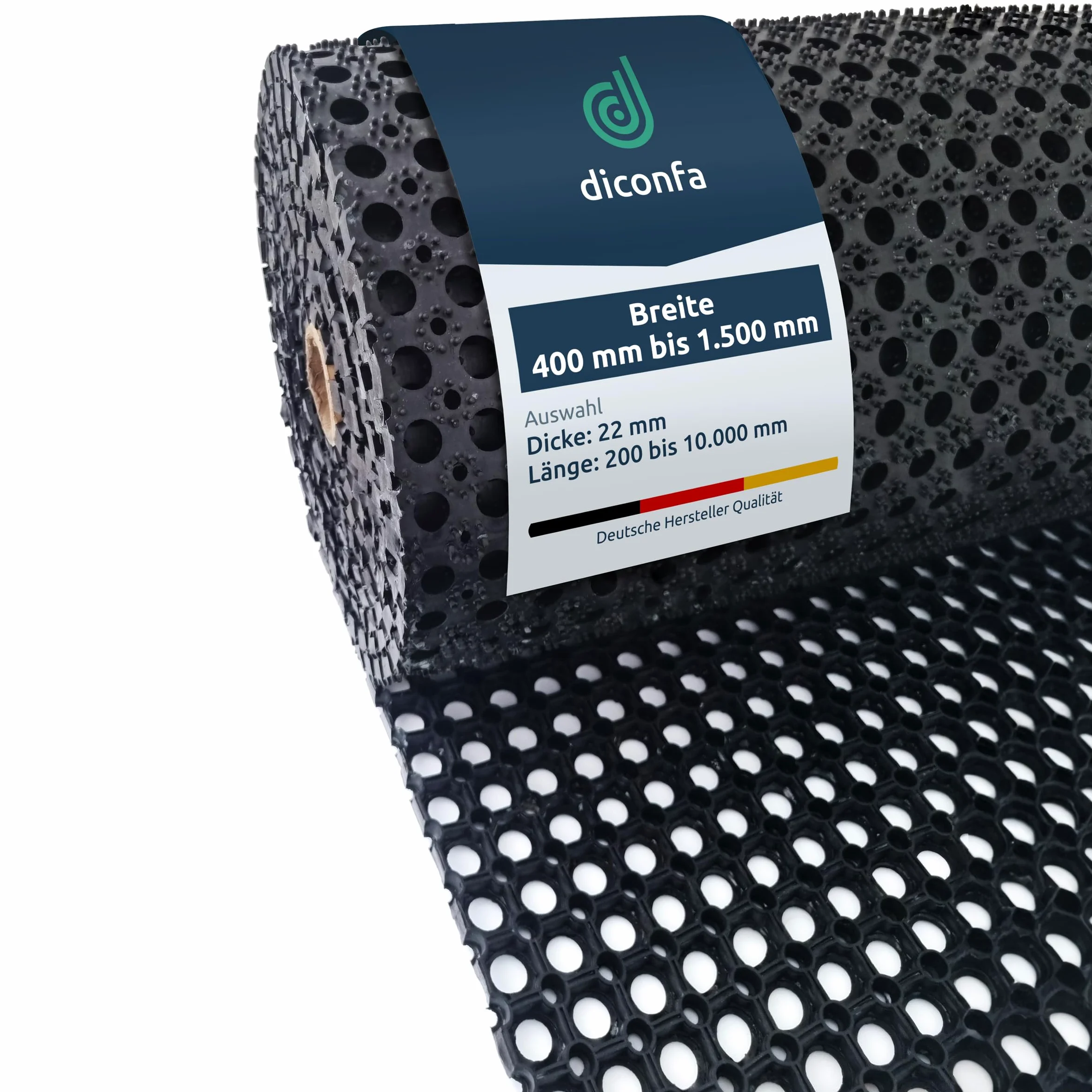 diconfa Tappeto ad anello in gomma SU MISURA 22mm - LARGHEZZA: 0,4 m a 1,5 m - LUNGHEZZA: 0,2 m a 10 m ==> 1,5 x 1,4m - motivo forato - tappetino ad anelli - cattura-sporco per interni ed esterni