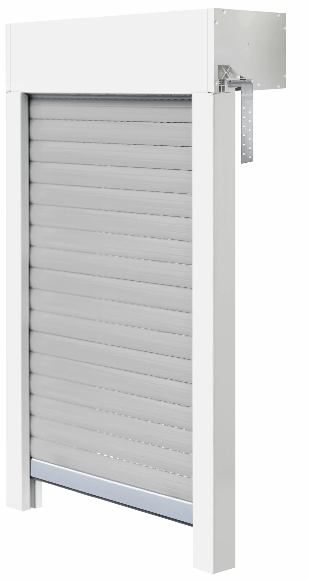 Schellenberg 39054 - Set di tapparelle a soffitto per finestre, sistema di tapparelle Mini, PVC, 75 x 90 cm, bianco/grigio, regolabile in altezza e larghezza, incl. isolamento EPS e accessori per il