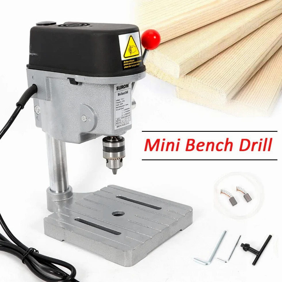 Mini trapano a colonna di regolazione della velocità di rotazione Trapano bancario Trapano da banco elettrico Drill Bench Press Stand Base Telaio Bracket Hole Drilling Machine Tavolo Trapano per legno