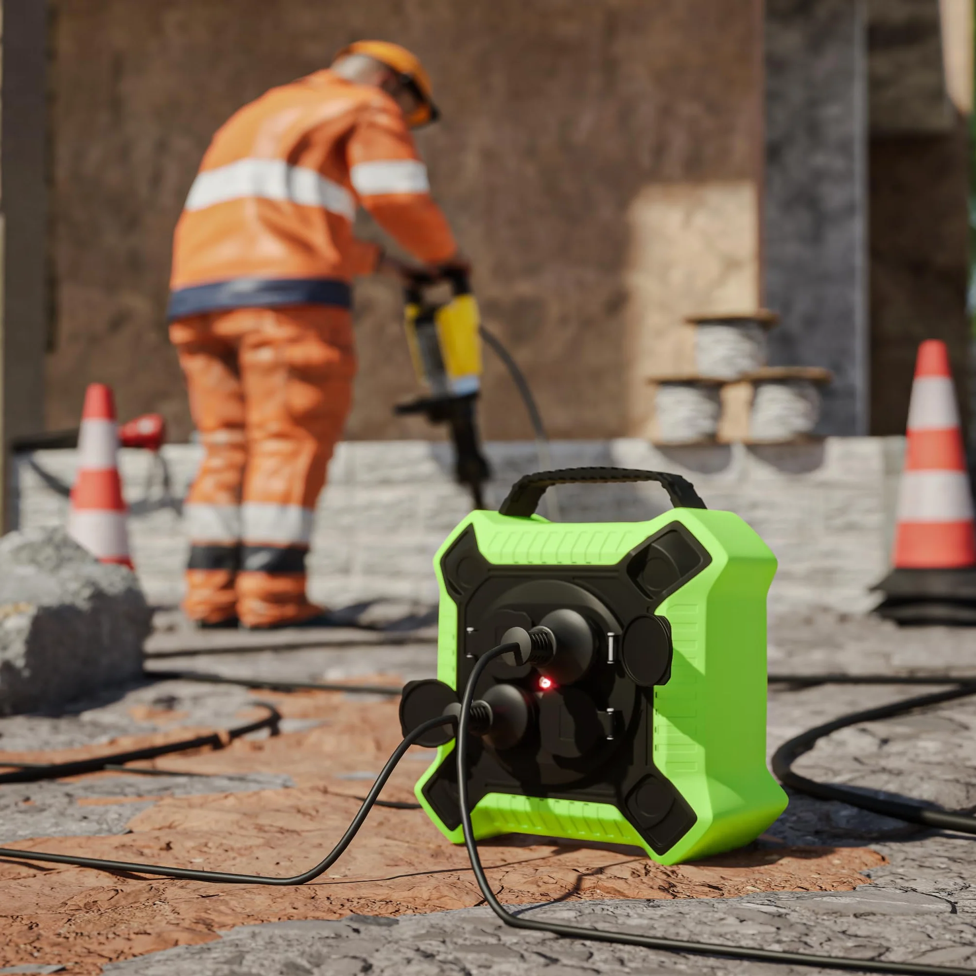 MutecPower Prolunga elettrica 15 metri IP44 Avvolgicavo elettrico SCHUKO con 4 prese di corrente protette per uso esterno, Prolunga avvolgibile 15 metri da esterno H05RR-F 3G1,5 Nero/Verde
