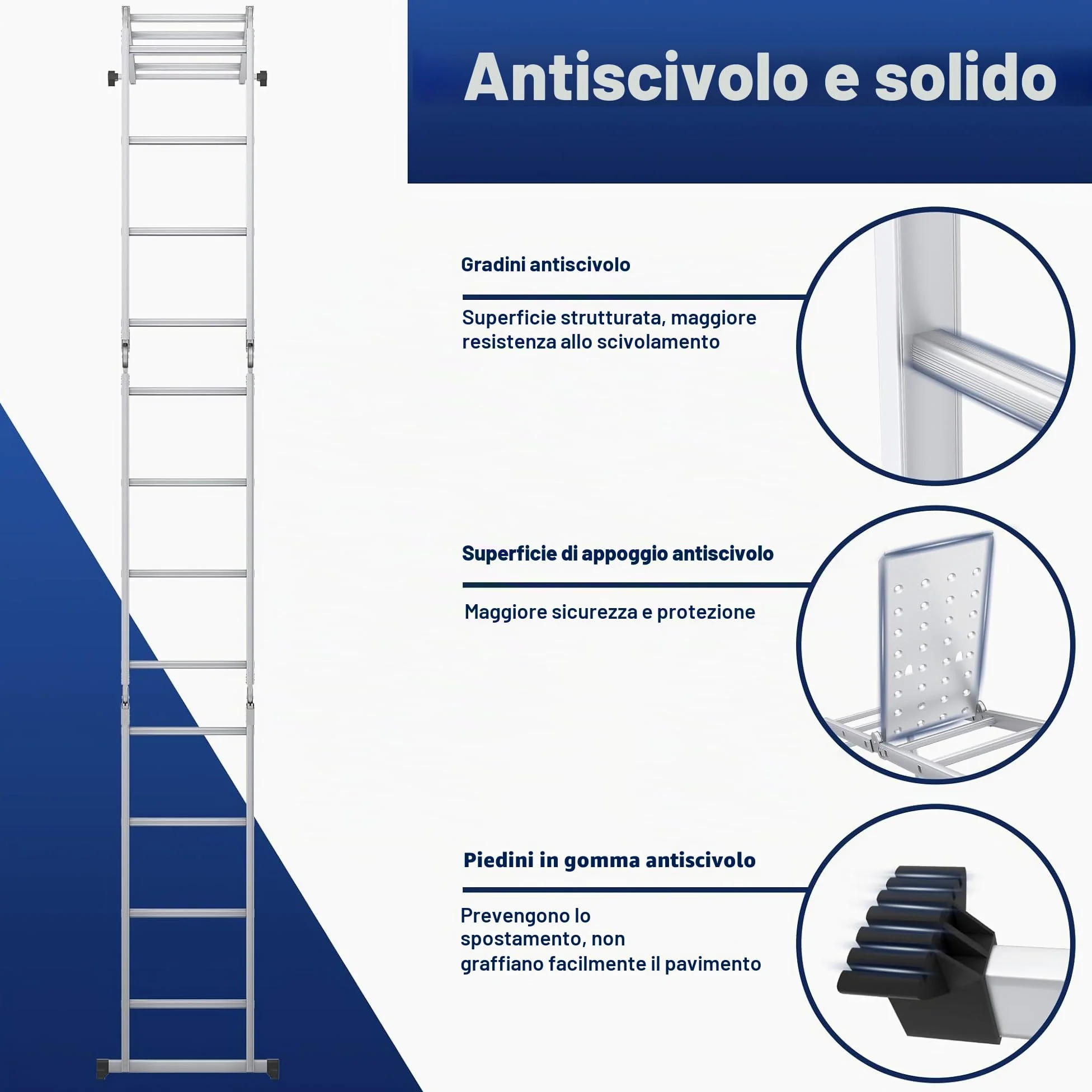 UISEBRT - Scala multiuso pieghevole 4 x 3 in alluminio con piattaforma, 6 in 1, 340 cm, fino a 150 kg, colore: argento