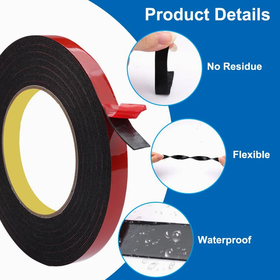 2 Rotoli Scotch Biadesivo Extra Forte,12mm×10m Nastro Biadesivo Forte Impermeabile,3M Biadesivo Extra Forte, Resistente alle Alte Temperature,per Decorazioni, Auto, Riparazioni, Fissaggi (nero)