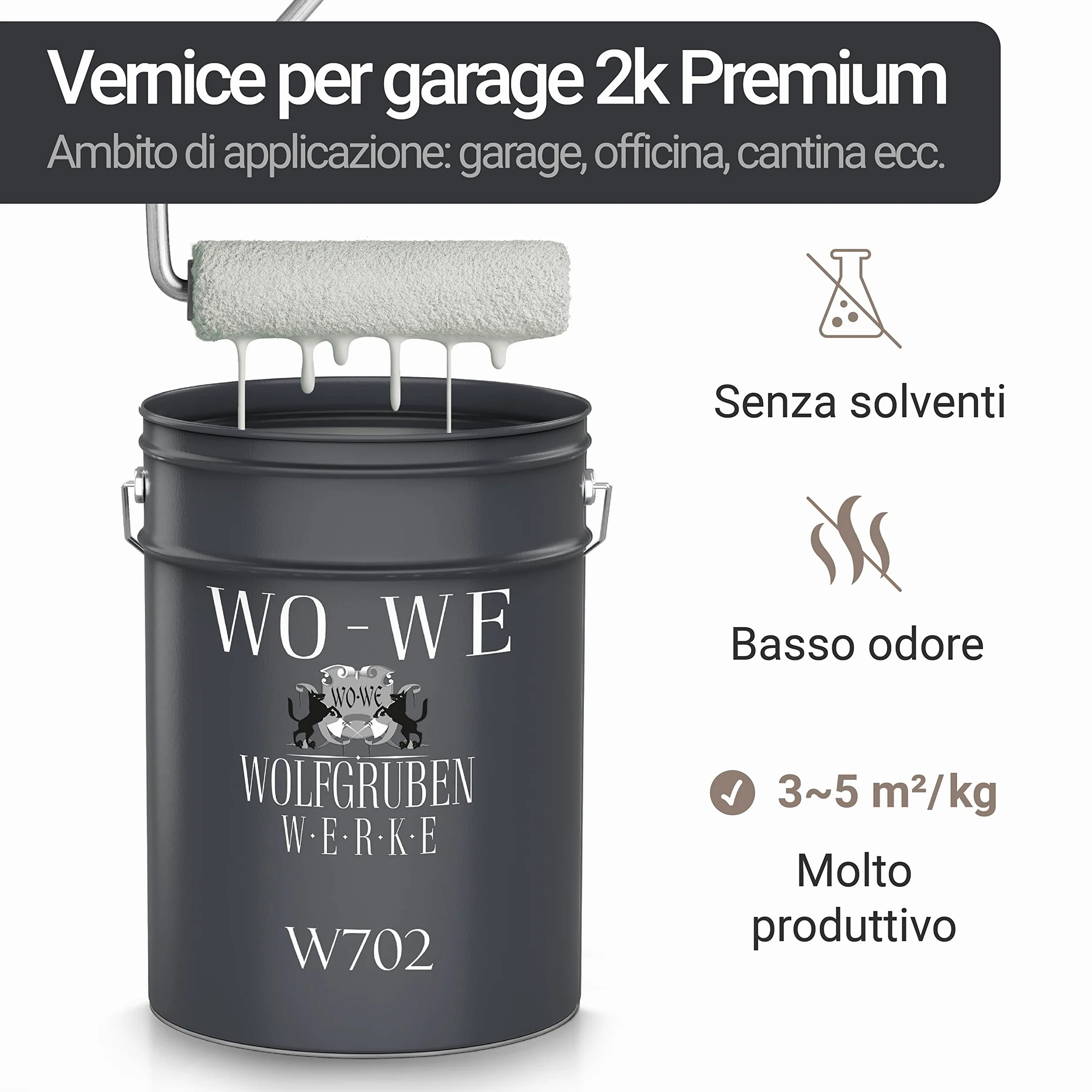 WO-WE Vernice in resina epossidica rivestimento per garage pavimenti OPACO W702 Grigio platino RAL7036-10kg