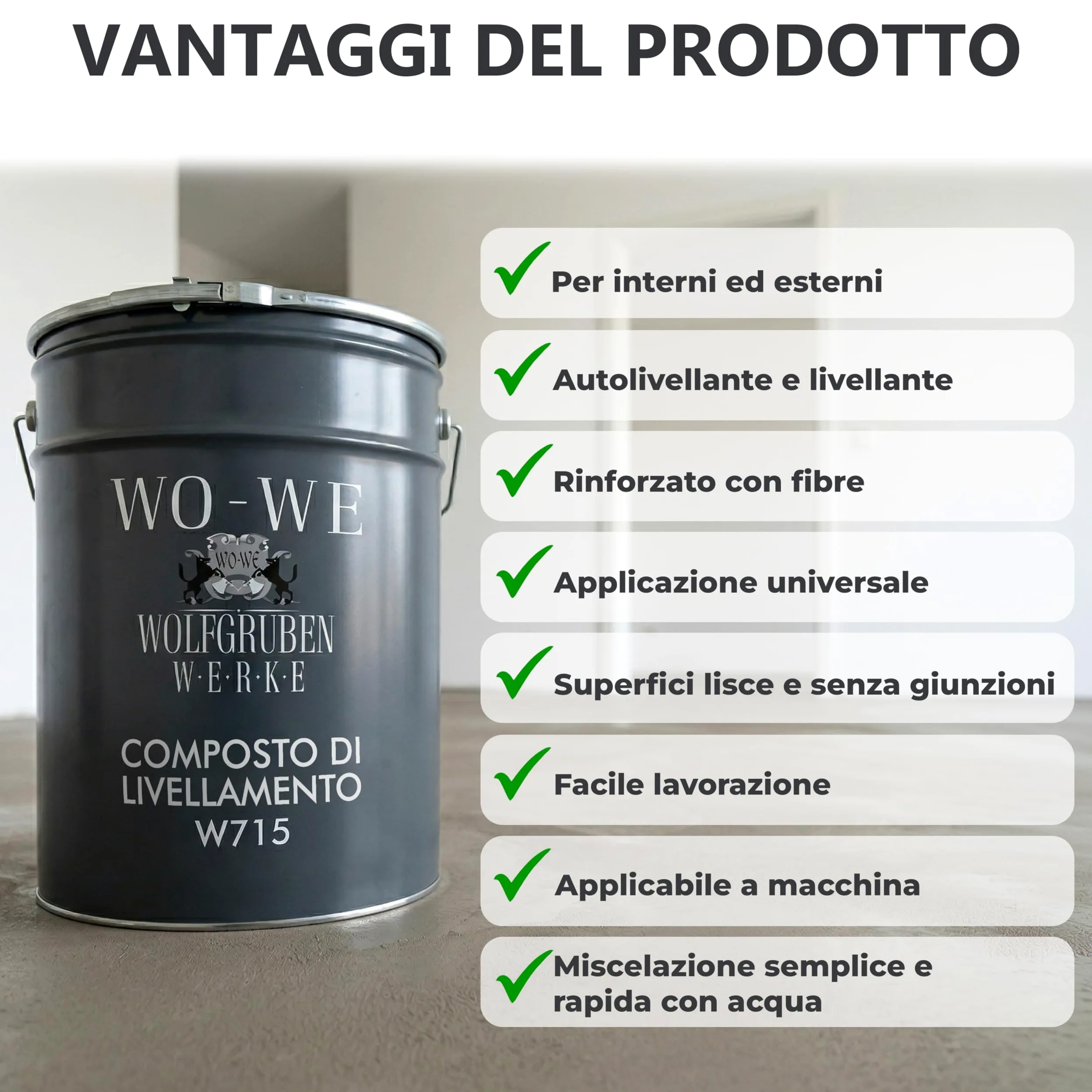 Malta autolivellante cementizia livellare pavimento irregolare in cemento W715 Grigio scuro - 25KG