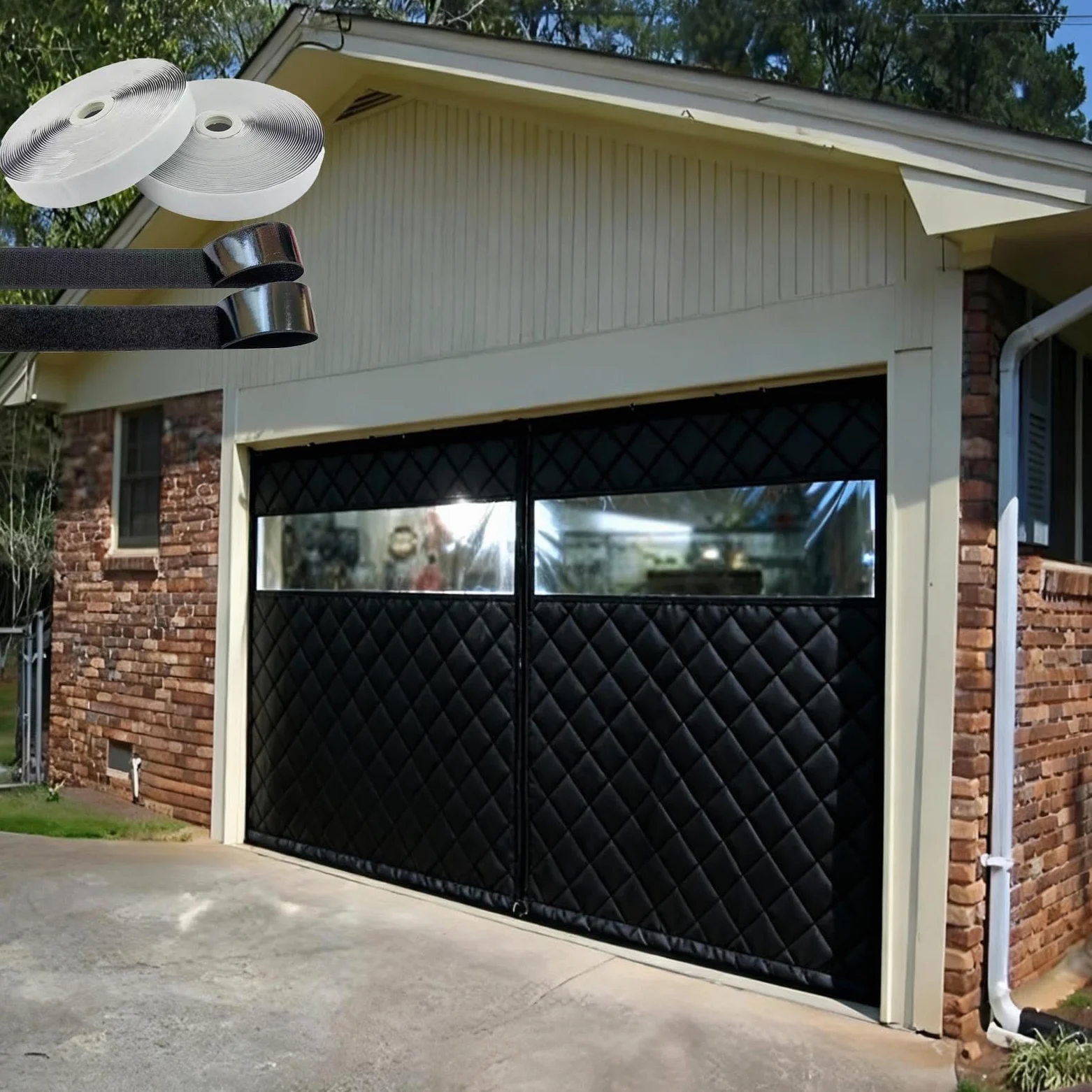 Tenda Magnetica Isolata Termica, Per Porta Del Garage，Nero Kit Di Isolamento Per Porte Da Garage, Coperta Isolante Per Porte Con Finestra In PVC，Oxford Cloth(Without window,275x244cm)