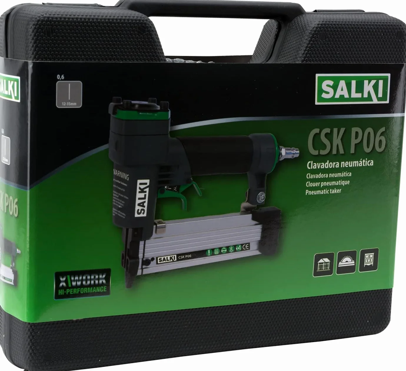 SALKI CSK P06 Chiodatrice Pneumatica – Pistola Pneumatica per Chiodi, Graffettatrice per Lavori di Falegnameria, Compatibile con Chiodi PIN 0,6 da 12 a 35 mm di Lunghezza