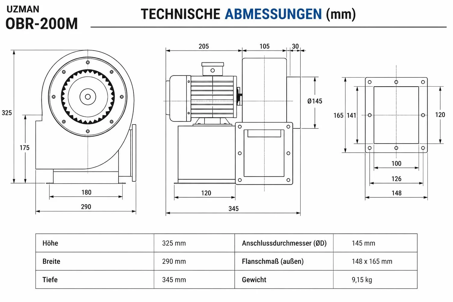 OBR200 230V Industriale Aspiratori Ventilazione Centrifugo. Ventilatore Radiale Axiale Ventola Estrattore Tubulare