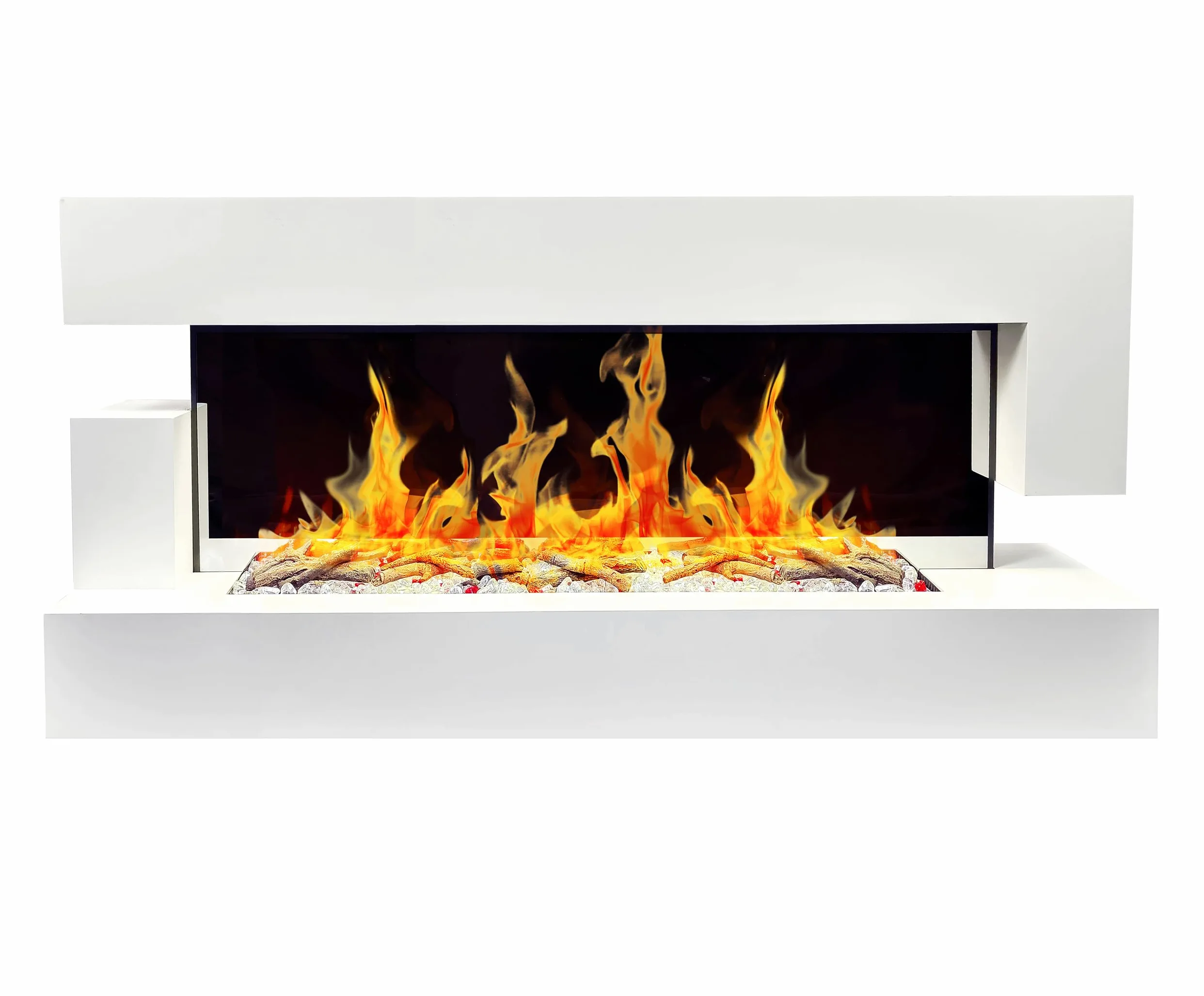 CHEMIN'ARTE Camino elettrico LED da parete Quarzt 3XL 150 cm - Bianco - Effetto fiamma LED - Telecomando, Caminetto con Timer e Controllo Automatico di Temperatura