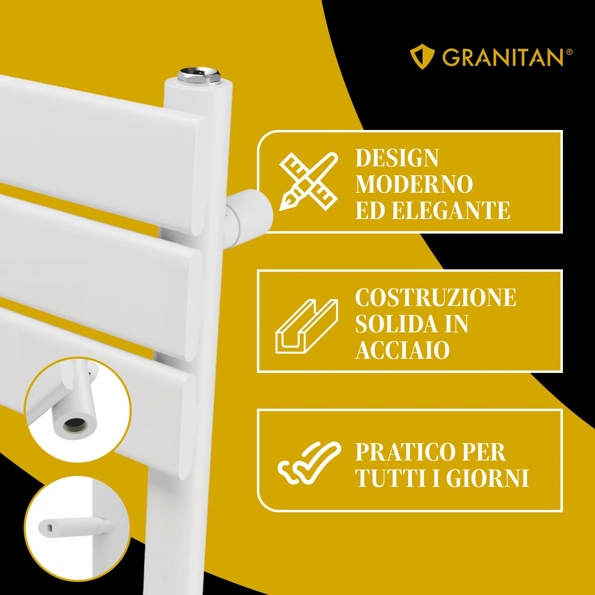 Granitan Termoarredo Bagno 80x45 cm - 407W - Termo Arredo da Bagno - Termoarredo Idraulico - Termosifone da Parete - Nero