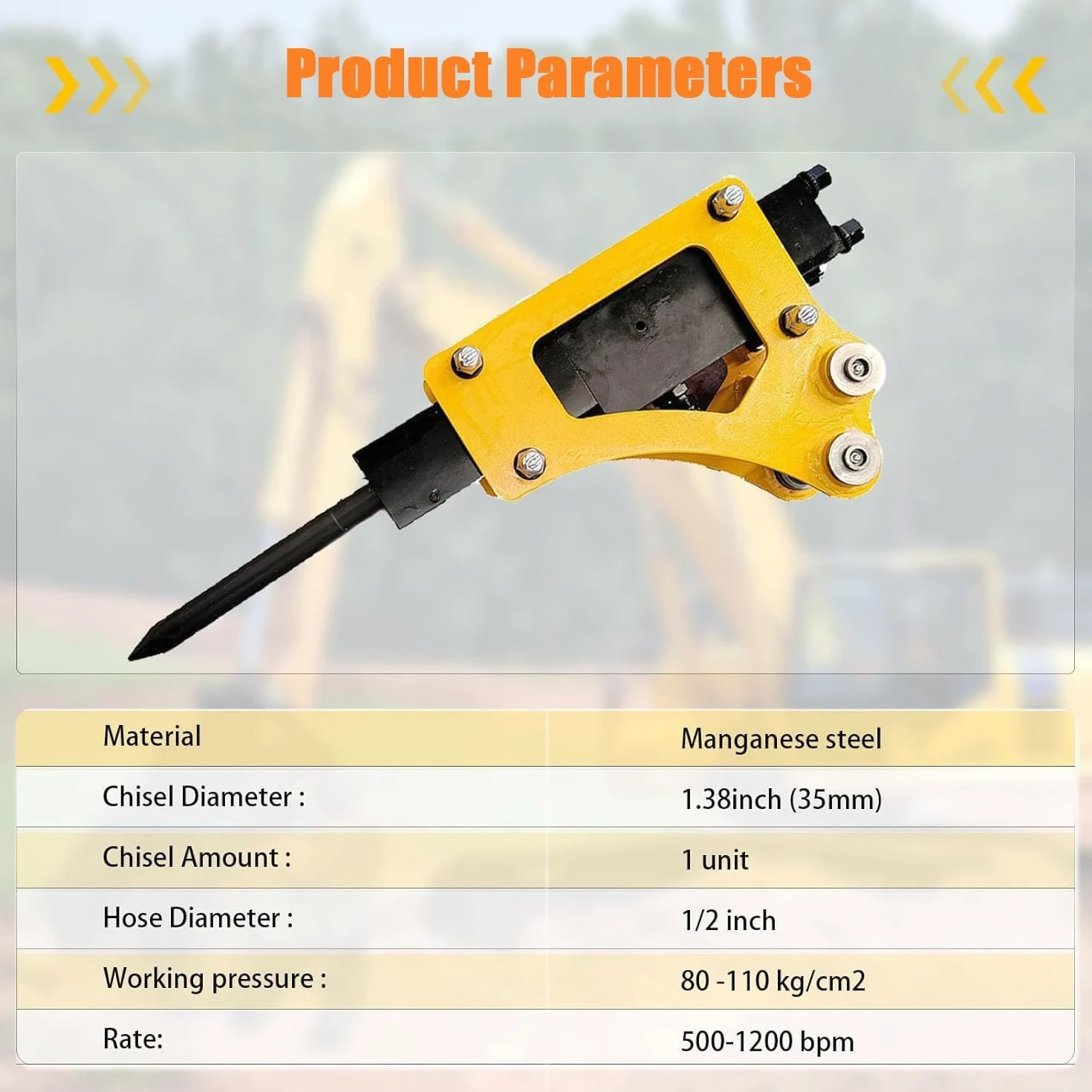 Mini escavatore con martello demolitore idraulico da 0.6-1 tonnellate, piccolo accessorio per demolizione calcestruzzo, strumento di perforazione per legno, pietra e cemento.
