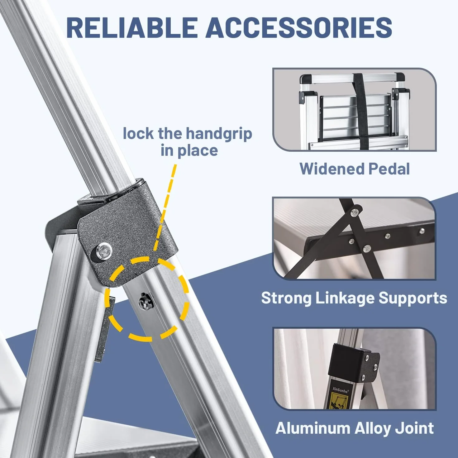XinSunho Scala Alluminio 5 Gradini, Scaletta Pieghevole con Vaschetta Portaoggetti e Corrimano Estraibile, Scaletta 5 Gradini Antiscivolo, Per Uso Domestico e Lavorativo, Portata 150 kg