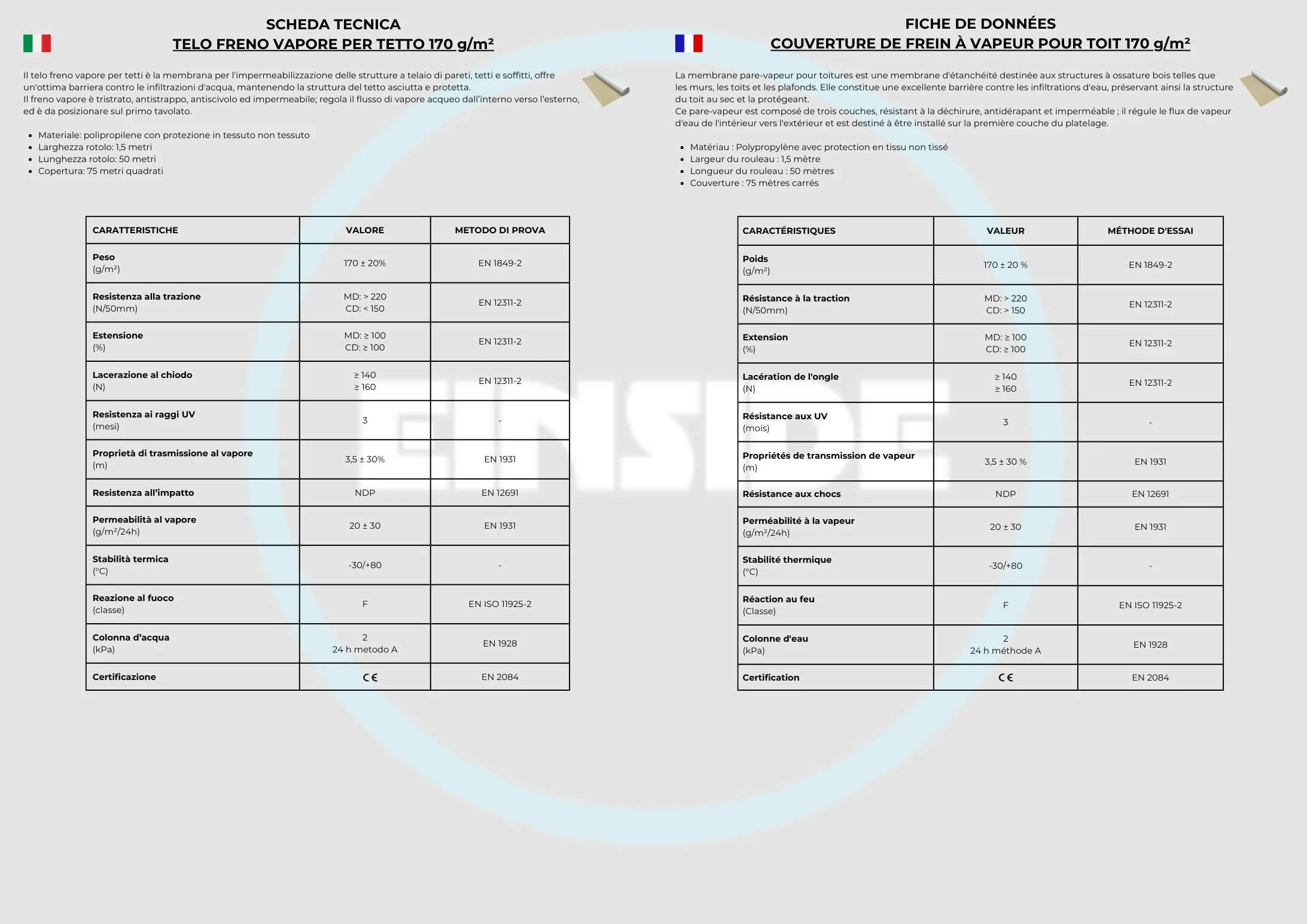 EINSIDE Telo membrana freno a vapore impermeabile tetto 170 g/m², 1,5x50 m | Copertura: 75 m², SD = 3/12 m, CLASS W1