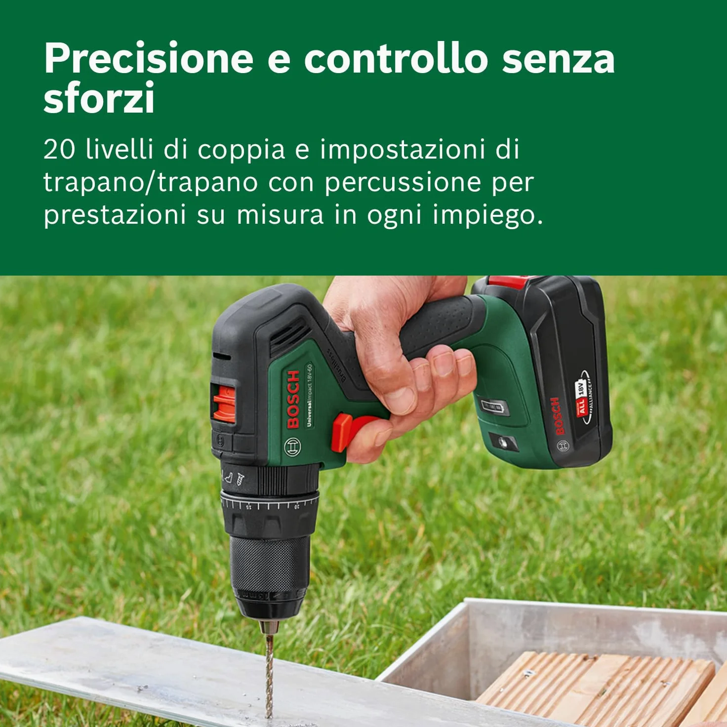 Bosch Home and Garden 06039D7101 Bosch Trapano con Percussione a Batteria UniversalImpact 18 V-60 (In Valigetta), 1 Batteria da 2,0 Ah, Sistema 18 V