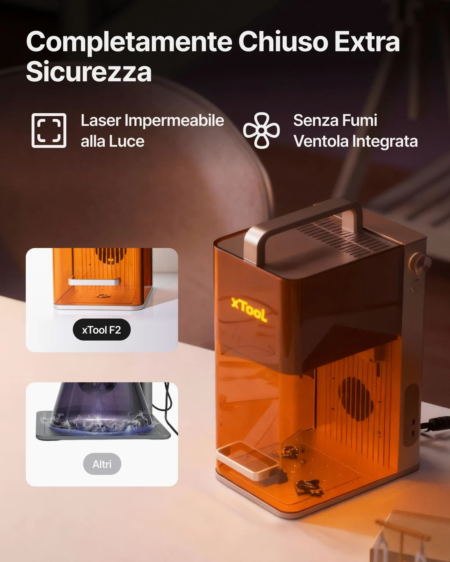 xTool F2 Incisore Laser Doppio (5W IR + 15W Diodo), Fotocamera 50MP, 6000mm/s, Embossing 3D, Marchiatura a Colore su Metallo, per professionisti ad uso commerciale