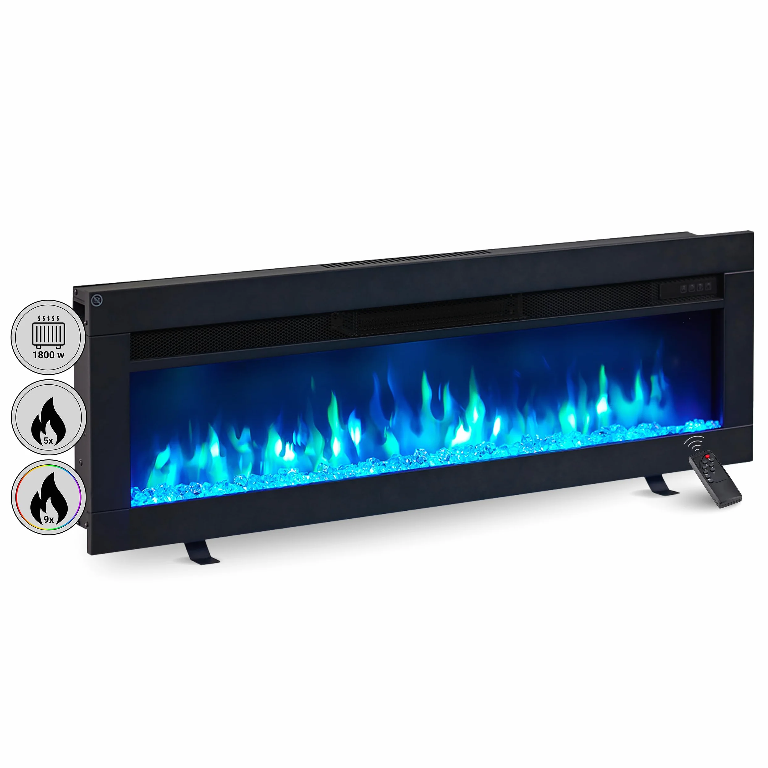 BALDERIA camino elettrico Agnes 40" | Camino da incasso con una potenza termica di 2000 W | Effetto fiamma 3D | Camino a inserto con telecomando, timer, termostato | Nero