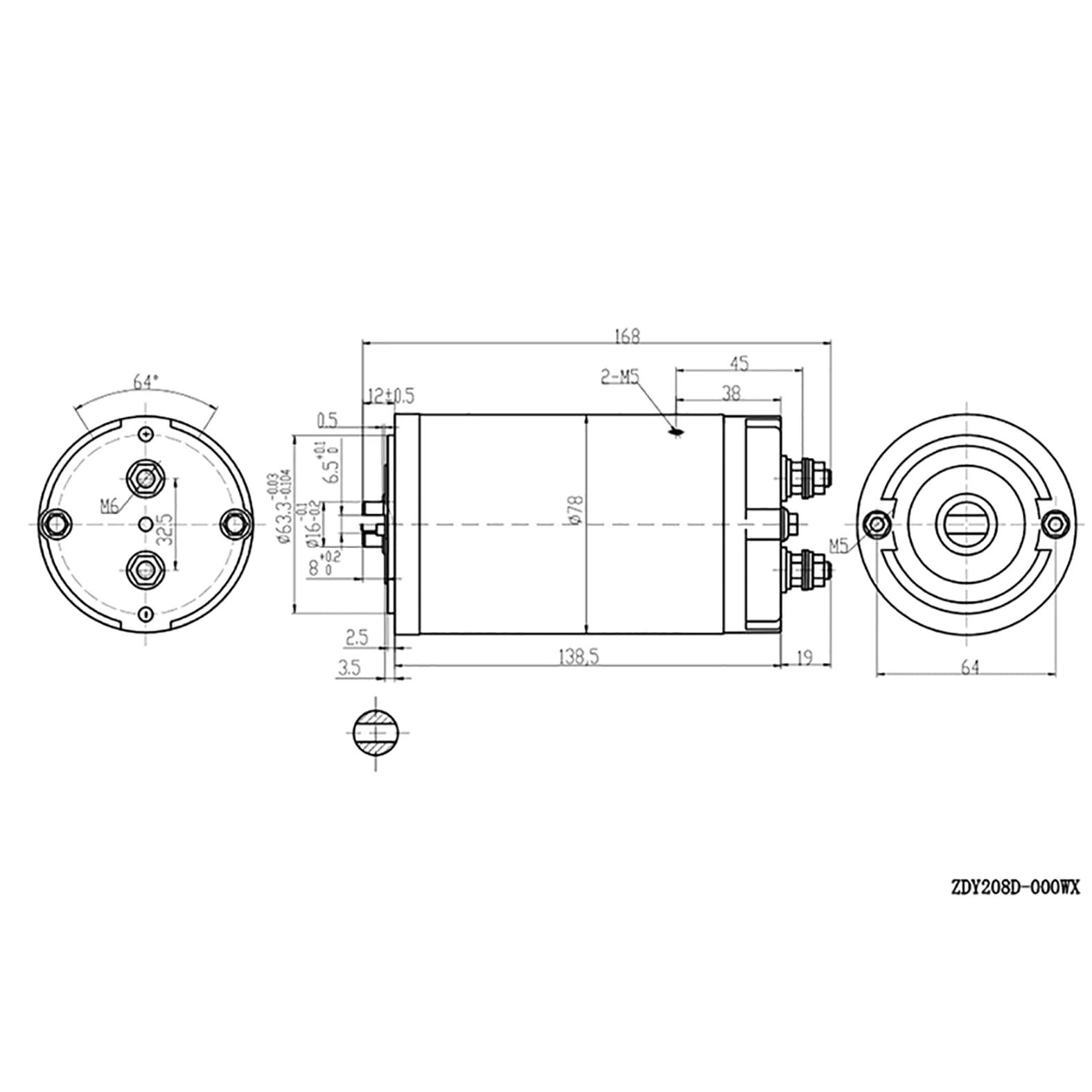 Toplionace Motore CC 24V Spazzolato 800W 3650rpm, Gruppo Motore Elettrico CW/CCW ZDY208D del Camion della Pompa Dell'olio Idraulico del Carrello Elevatore (DC24V ZDY208D)
