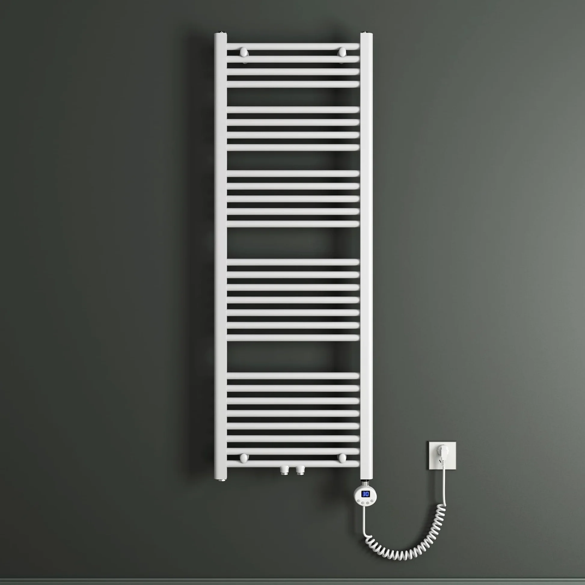Mai & Mai Radiatore Piatto 140x50cm con Elemento Riscaldante 800W, Radiatore Scaldasalviette Termoarredo da Bagno Riscaldamento Elettrico o da Acqua Calda RHE in Acciaio, Bianco