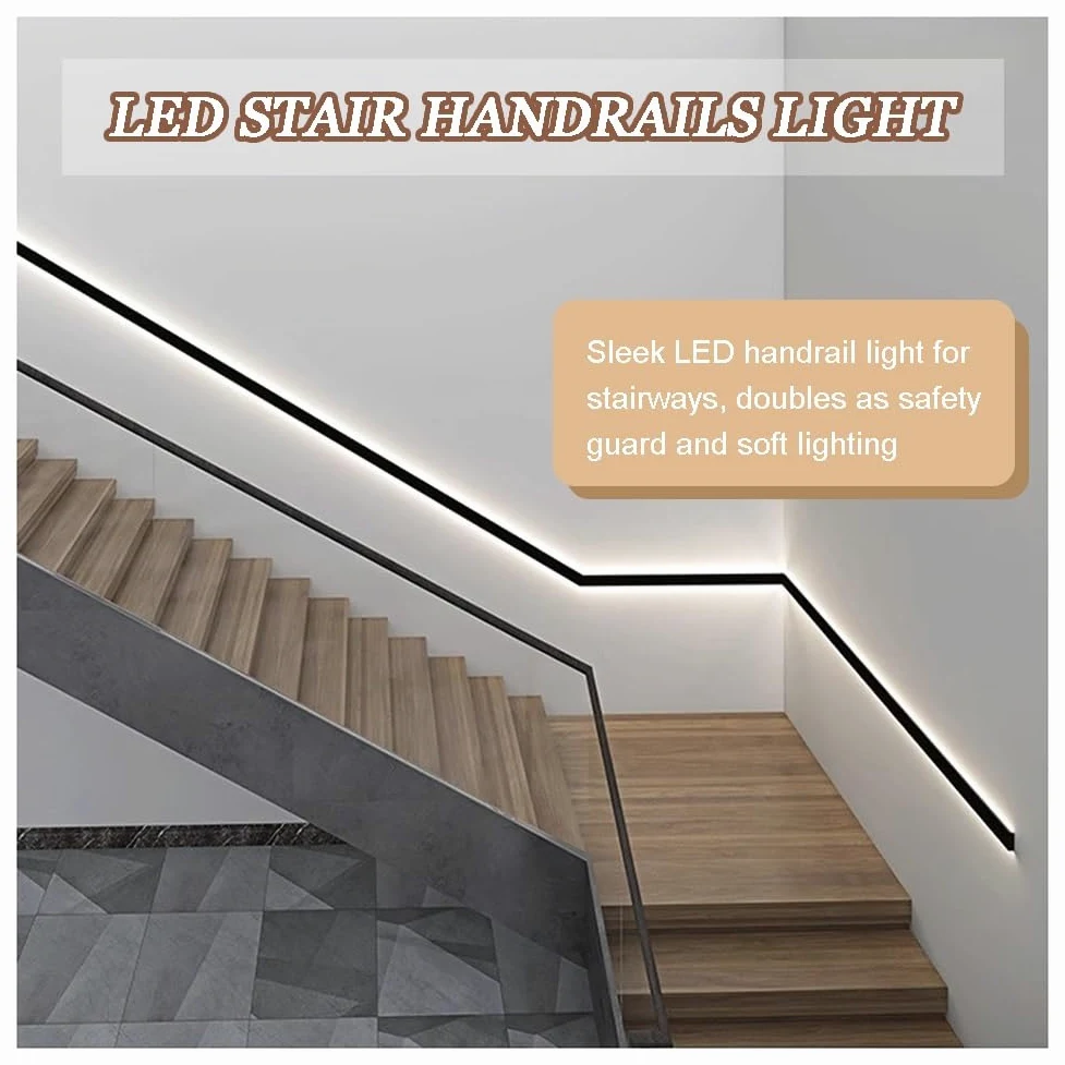 exproyzk Corrimano per Scale A LED con Sensore di Presenza, Corrimano Luminoso A Parete, Ringhiere in Lega di Alluminio — per Terrazze Esterne E Scale Interne(White-White Light,200cm/6.6ft)