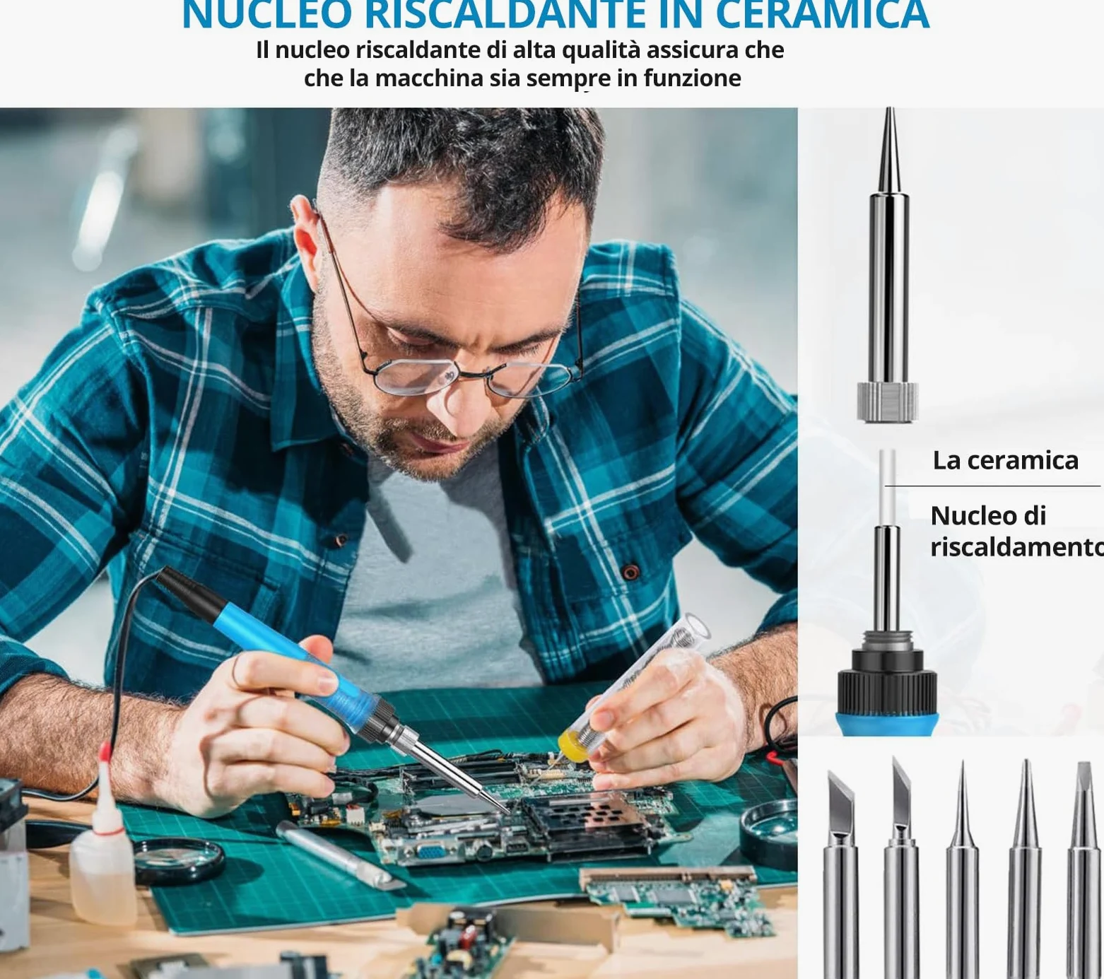 Tilswall Stazione Saldante 65W, Saldatore a Stagno Professionale con Controllo Intelligente della temperatura 200℃-480℃, Kit Saldatura Stagno con 5 Punte per Elettronica per Hobby, Principianti