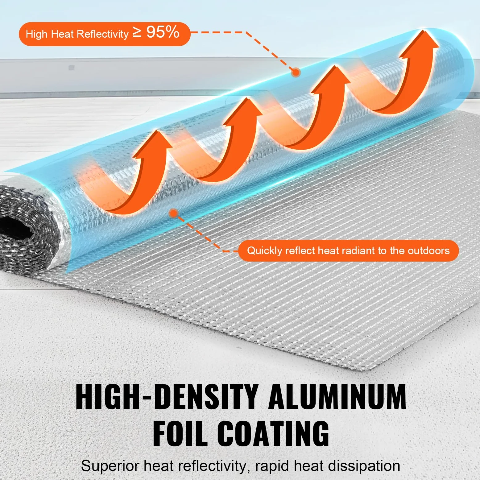 VEVOR Rotolo di Isolamento Riflettente Doppio, Barriera Radiante con Anima in Schiuma, 122 cm x 304 cm, Scudo Riflettente del Calore in Schiuma EPE Alluminio Bifacciale, per Finestra Tetto Camper