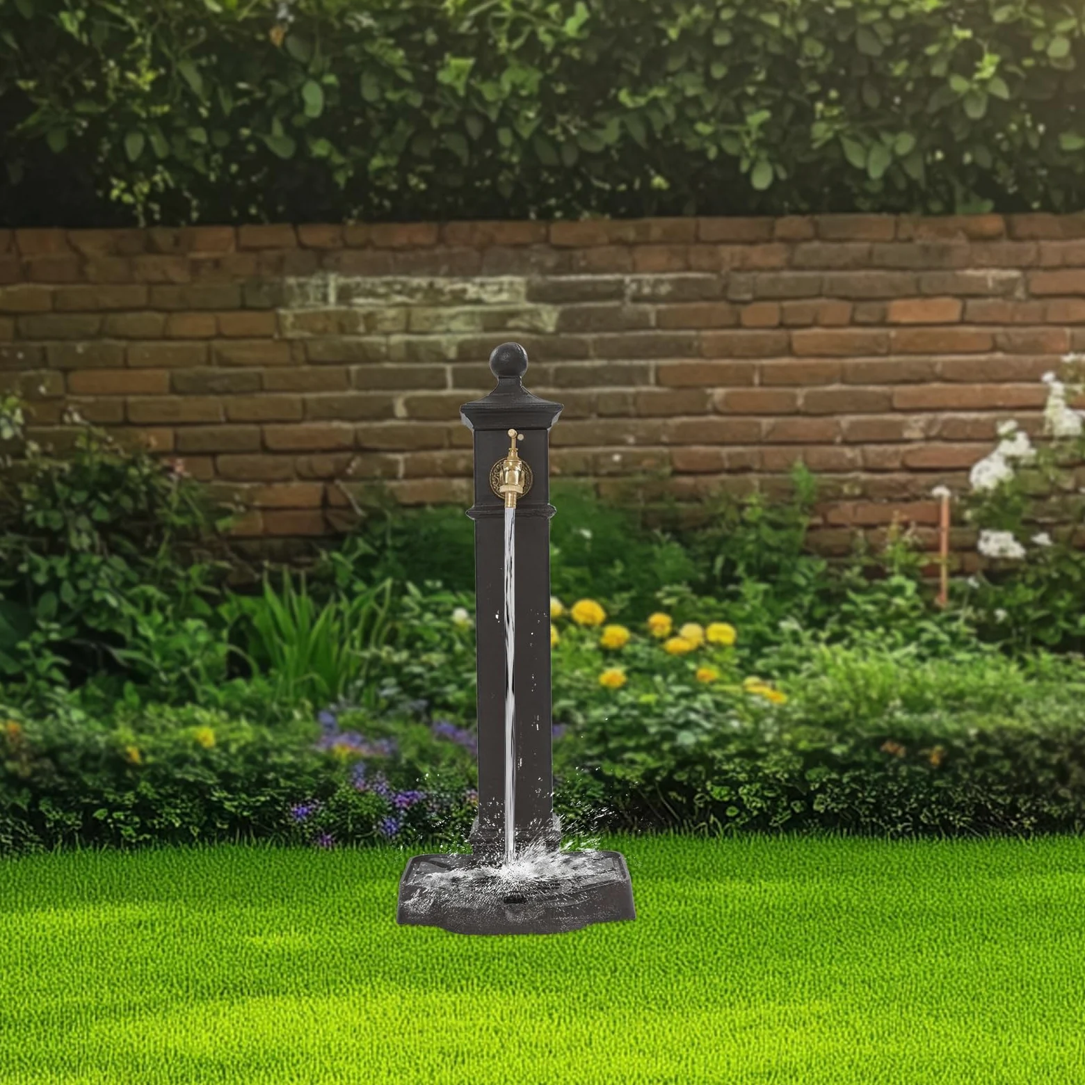 Colonna d'acqua marrone ruggine per esterni, con rubinetto, fondo autoportante, colonna d'acqua retrò, per giardino, fattoria, salice, cortile, 33 x 29,5 x 74 cm