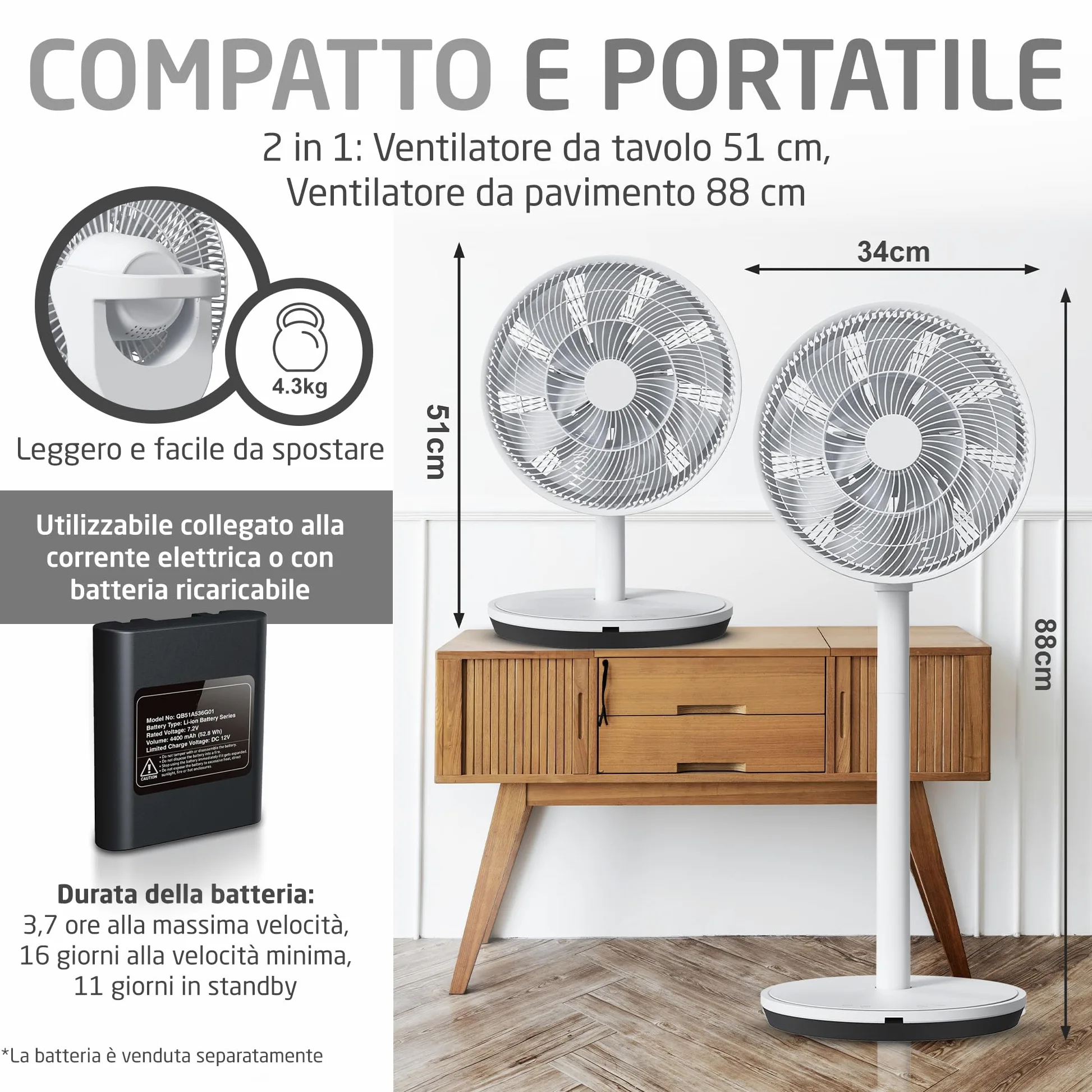 Amig - Ventilatore da Pavimento e da Tavolo GALAIR WIFI-01 - Silenzioso 13dB - 26 Velocità - Oscillazione Verticale e Orizzontale - Basso Consumo 27W - Telecomando e App - Luce LED