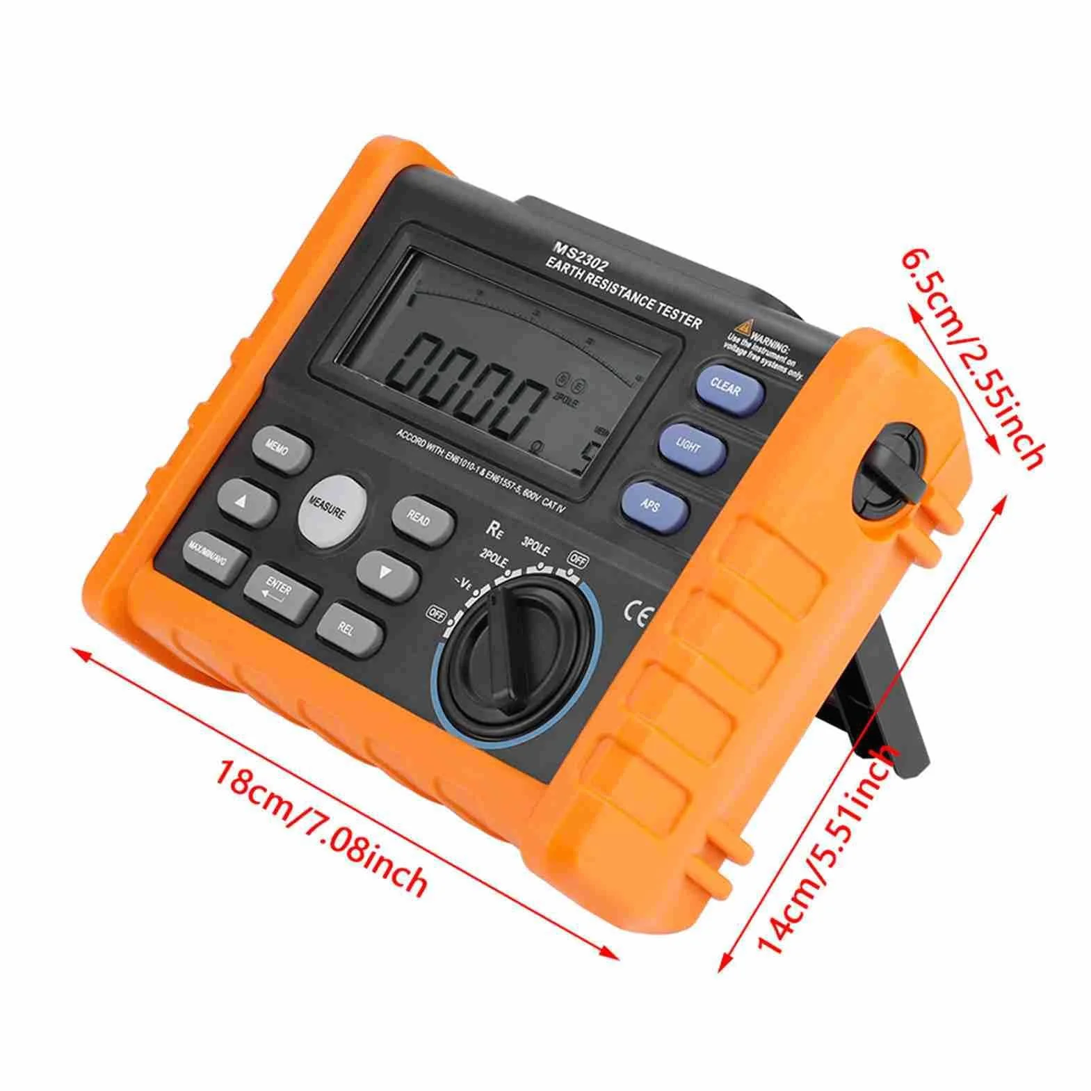 PEAKMETER MS2302 Tester Ohm per Asta di Messa a Terra Digitale, Misuratore Analogico Tester di Resistenza di Terra, 0~4K Ohm 100 Gruppi Registrazione Dati con Display LCD