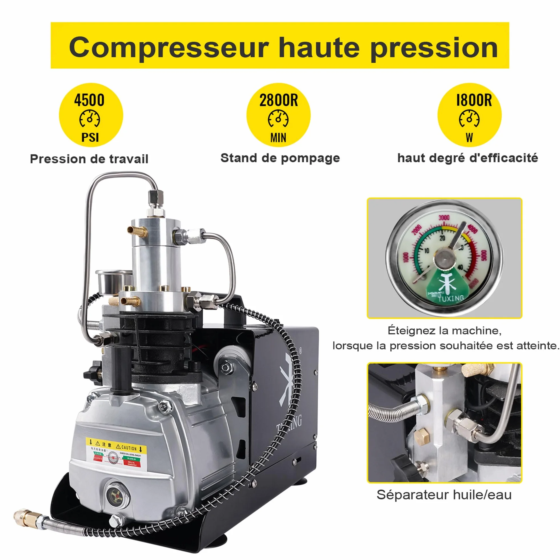 TUXING Compresor de Aire de Alta Presión 1800W Bomba Eléctrica de Alta Presión 30MPa 4500PSI Bomba de Compresor de Aire PCP Air Compressor Pump