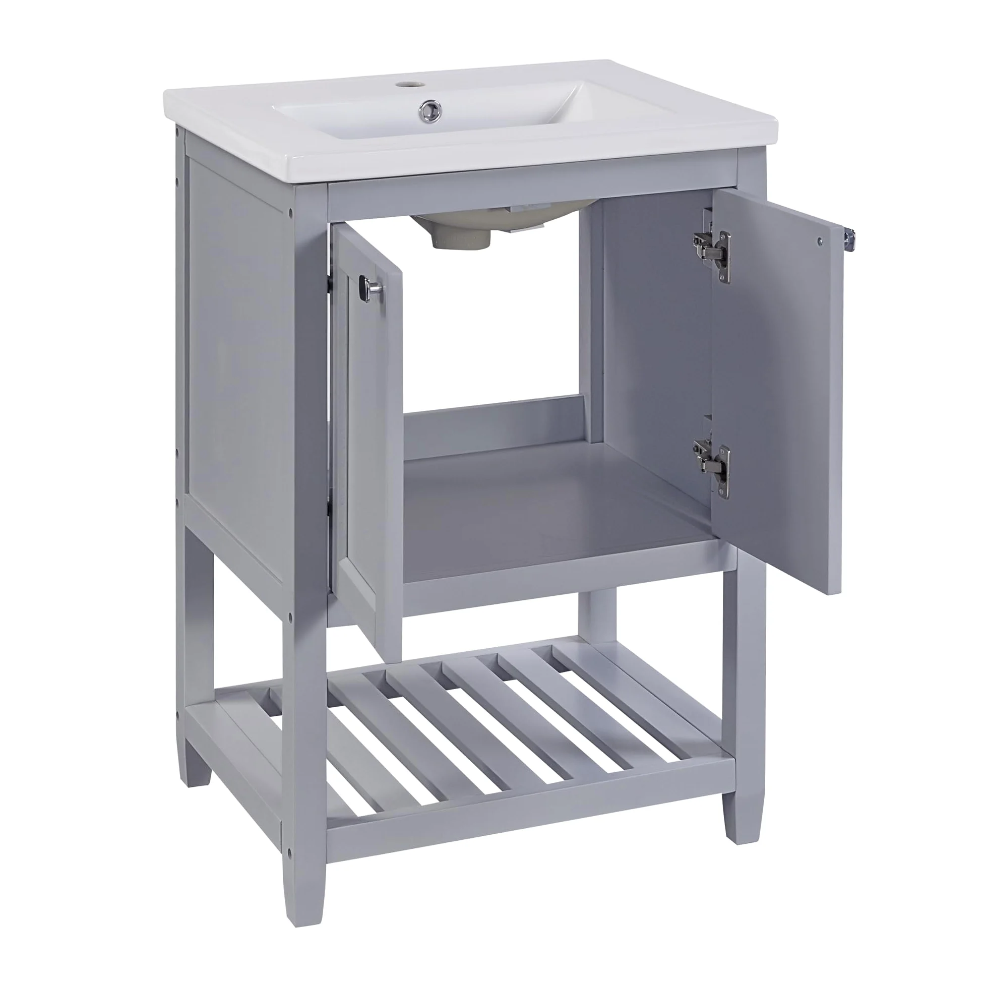 Mobile da bagno singolo con base 60 cm con lavabo in ceramica, grigio chiaro