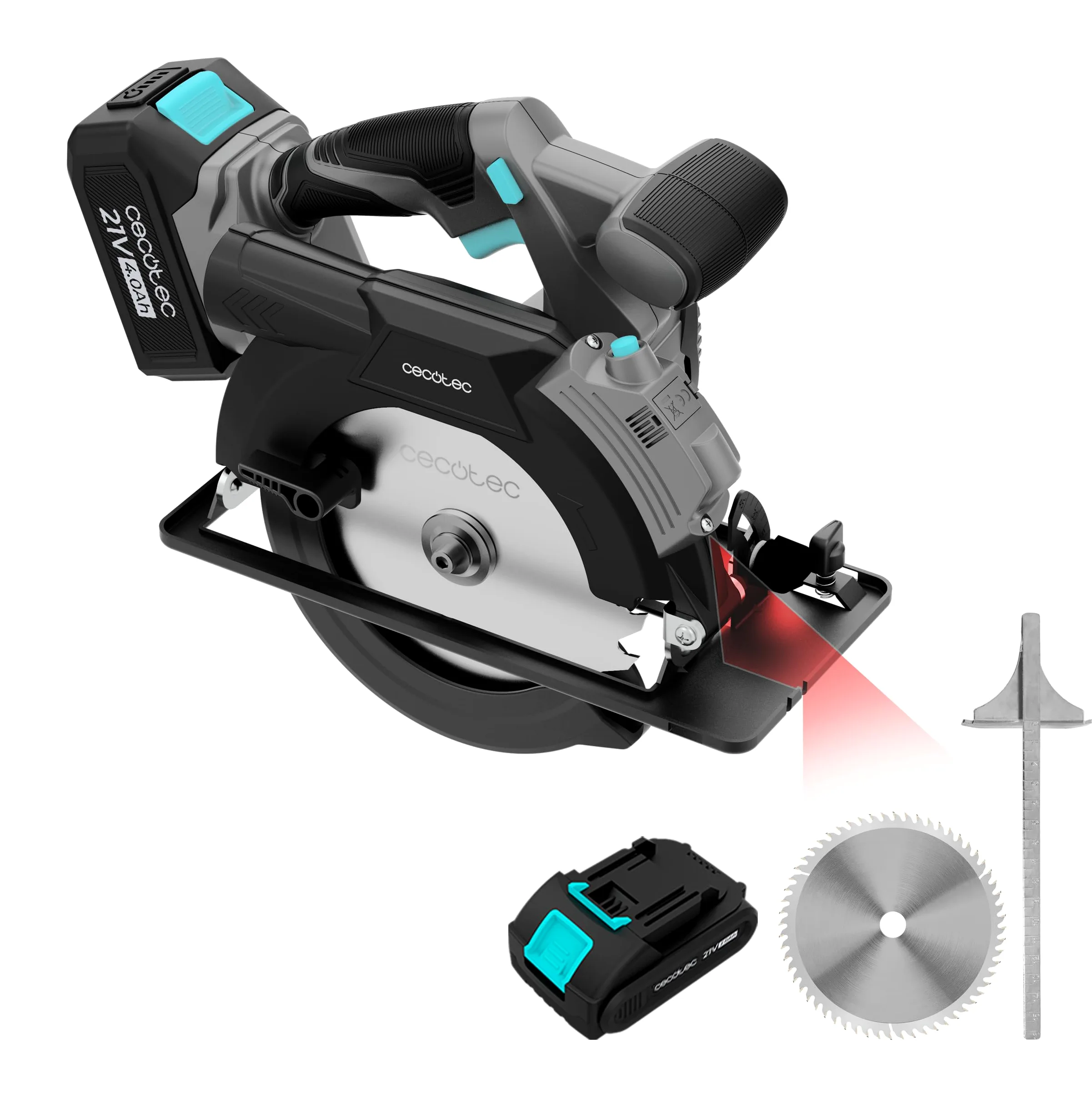 Cecotec DirectPrecission 8000 Vision, sega circolare a batteria, 21 V, disco da 165 mm, motore brushless, guida laser e guida parallela, accessorio connettore aspirapolvere