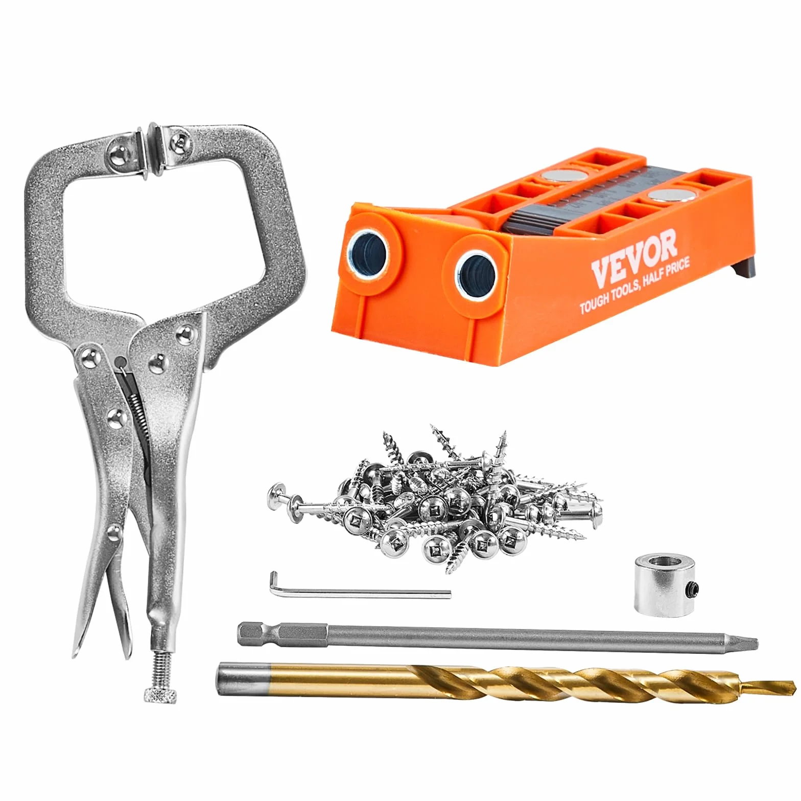 VEVOR Kit di Dime per Fori a Tasca 50 Pezzi con Punta Quadrata Morsetti a Forma di C, Set per Dima per Foratura Angolare Lavorazione Carpentieri, Set per Dima per Fori a Tasca 0,75kg in Nylon 50 Viti