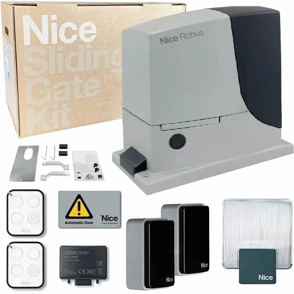 Kit ROBUS 1000 BD NICE Automazione cancello scorrevole 1000Kg 24V RB1000BDKCE con telecomandi, fotocellule, lampeggiante