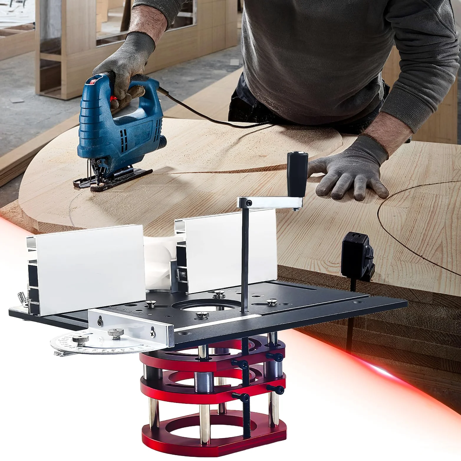 Flylin Sollevatore per fresatrice con piastra superiore, piastra in alluminio e kit di sollevamento per fresatrice, sistema di sollevamento di precisione per lavorazione del legno, scanalatura