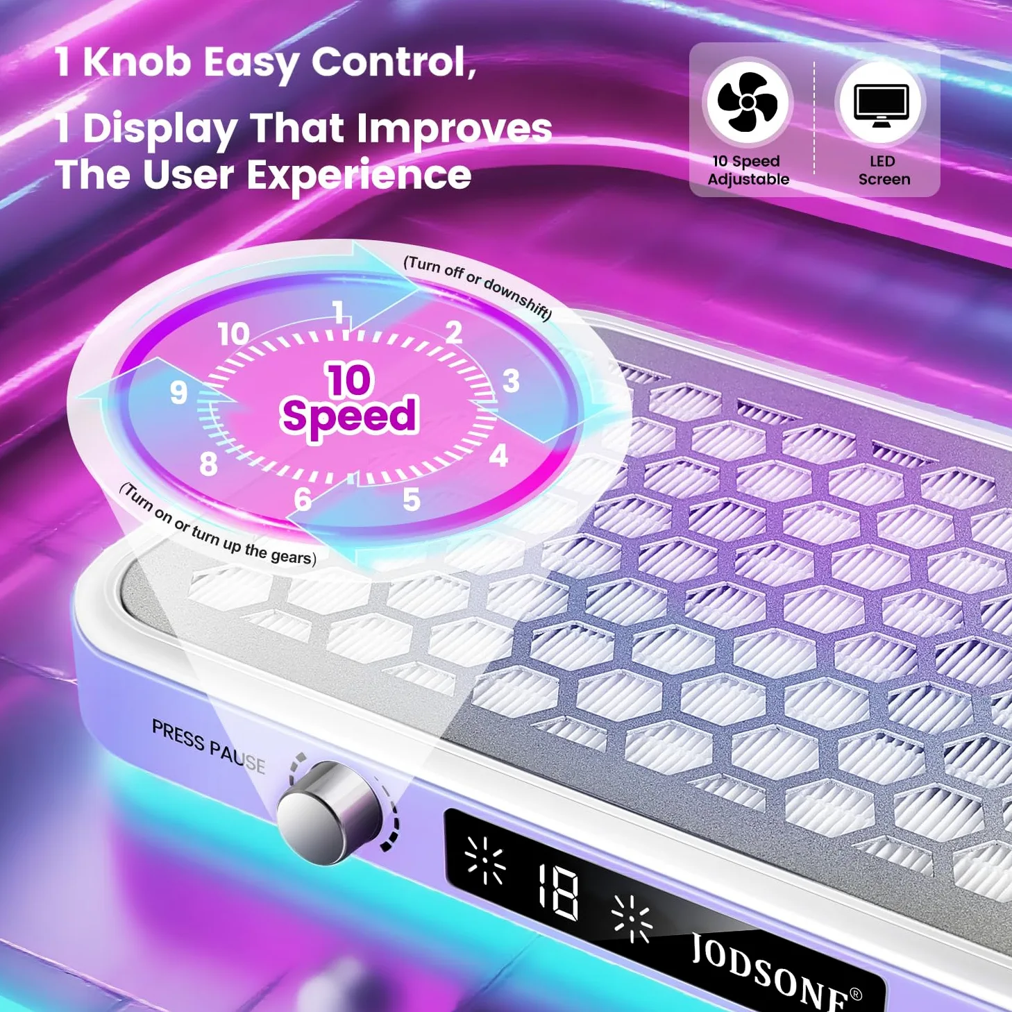 JODSONE, Collettore Professionale di Polvere per Unghie con Doppie Ventole Turbo e Display LED, Portatile, Elevata Efficienza di Rimozione della Polvere, Controllo Intelligente per Uso in Nail Art e