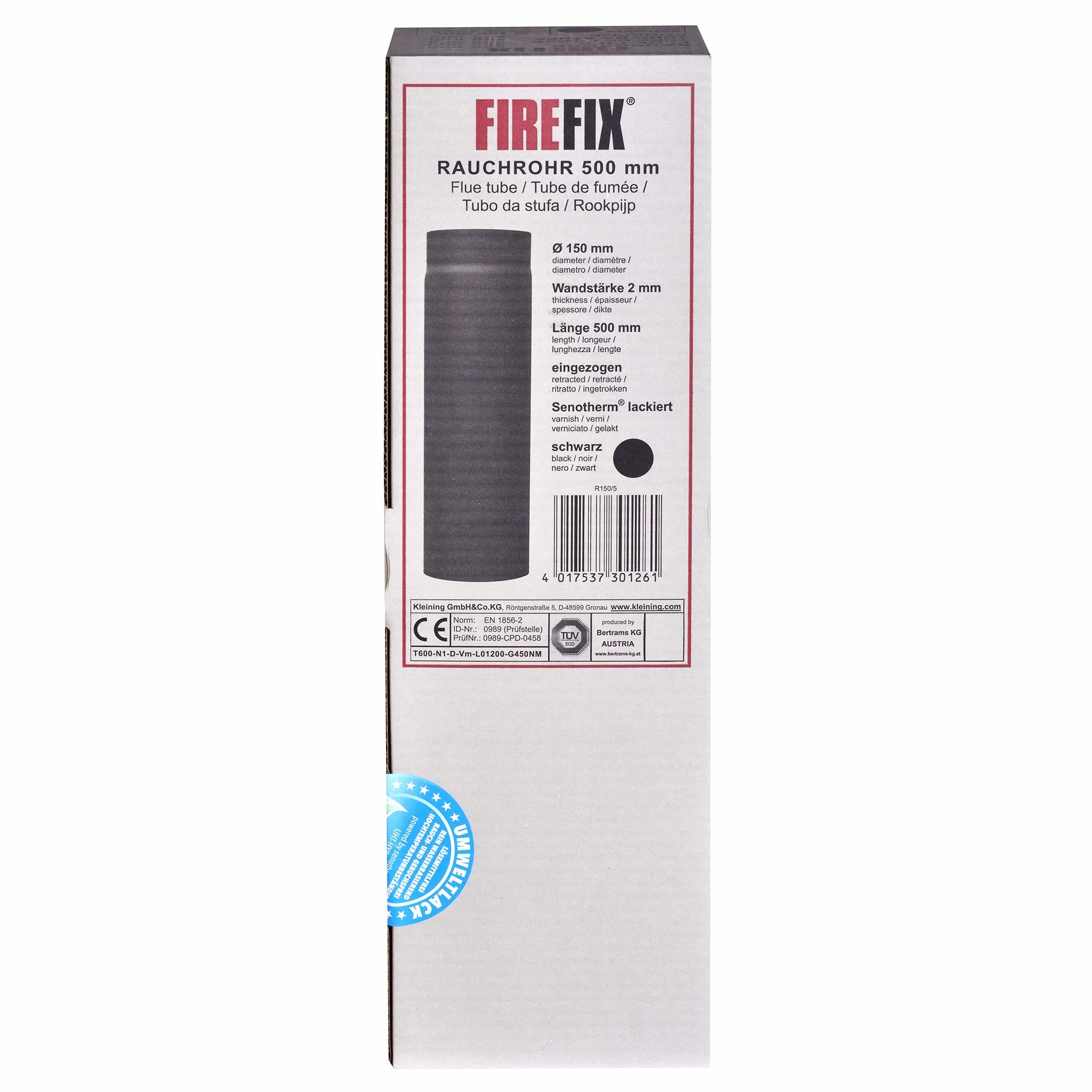 FIREFIX R150/5 - Tubo per stufa in acciaio spesso 2 mm (tubo fumo) con diametro di 150 mm, per stufe e fuochi d'artificio, Senotherm, lunghezza 500 mm, colore: nero