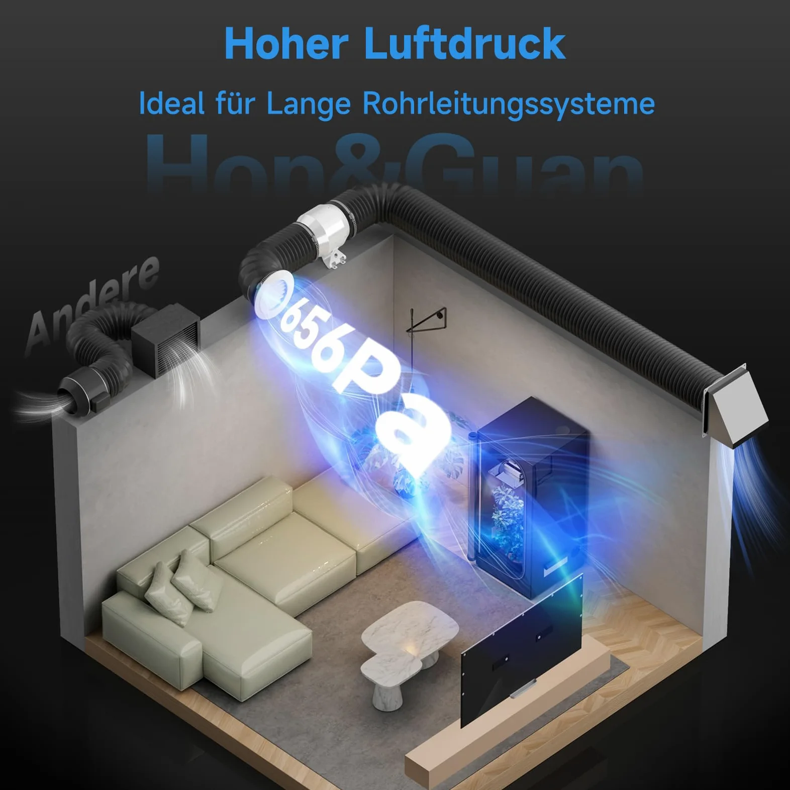Hon&Guan HI-PE - Ventilatore tubolare 200 mm, super volume di aria, 1411 m³/h, risparmio energetico, motore EC, silenzioso, ventola di ventilazione per tenda, serra, garage, cucina, ventilazione