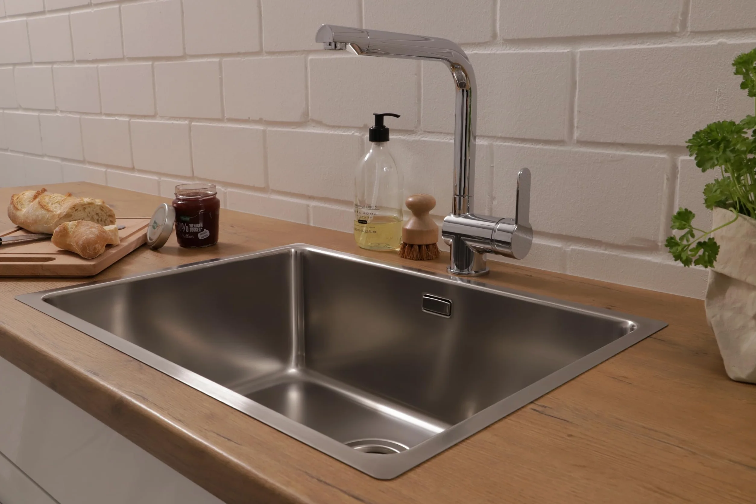 Respekta Detroit Lavello in acciaio inox/Lavello da incasso a 1 vasca da 59 x 43,5 cm/Lavello in acciaio inox adatto a basi da 60 cm di larghezza